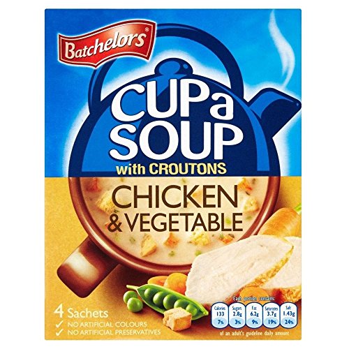 Batchelors Cup a Soup with Croutons - Chicken & Vegetable Flavor (4 Pack, 110g) | Quick & Easy Instant Soup for Office Lunch, Camping, or Busy Days