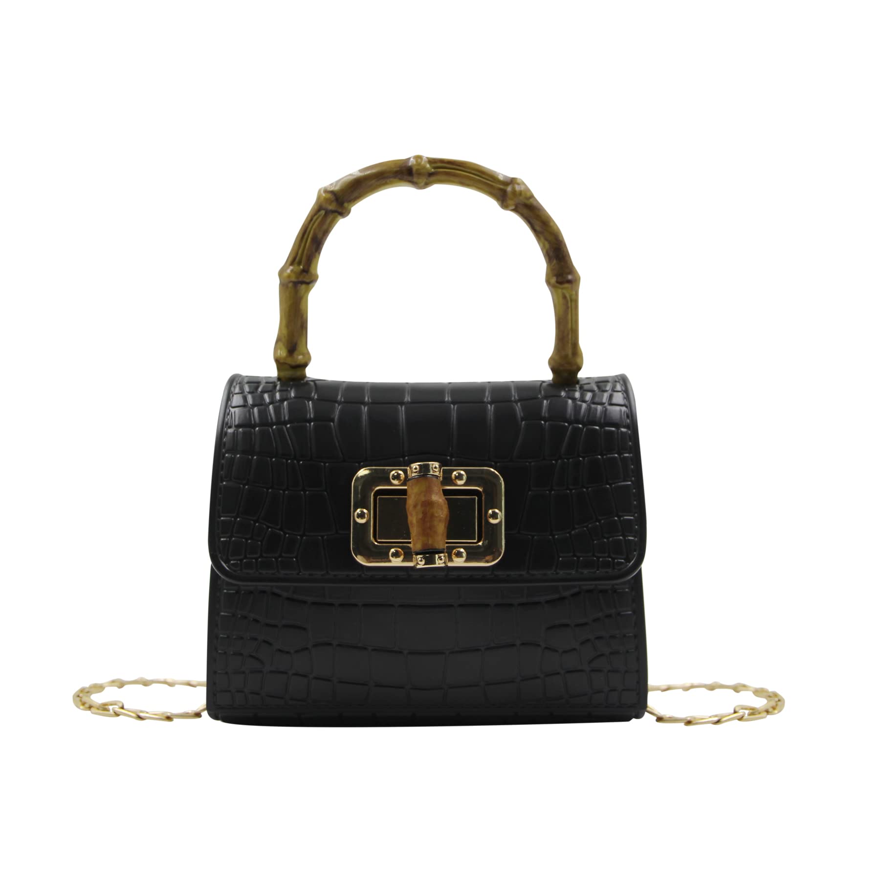 Vintage Jelly Bamboo Top Handle Crossbody Bag for Women - Elegant Small Evening Purse & Satchel - Perfect for Parties, Weddings & Date Nights - Black