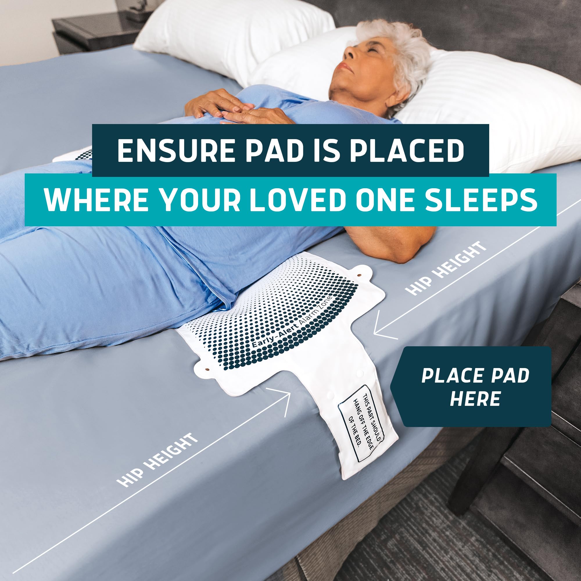 Lunderg Wireless Bed Alarm for Elderly - Fall Prevention Sensor Pad with Smart Pre-Alert Technology - Safety Alarm System for Seniors & Dementia Patients - Ideal for Home Care, Nursing Homes & Hospitals
