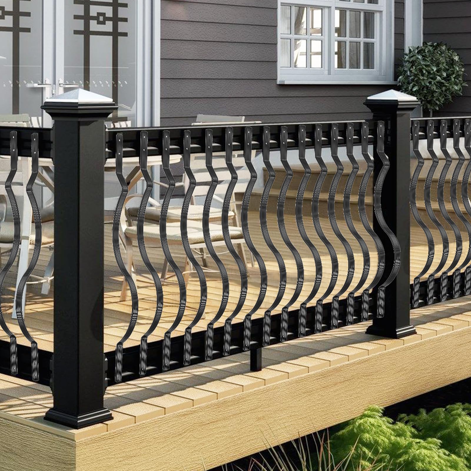 GARVEE 25 Pack Aluminum Deck Balusters - 32.25 x 1 Inch Wave Curved Shape Grooved Porch Railing - Matte Black Staircase & Deck Railing for Outdoor Stairs, Porch, and Patio Safety Railings
