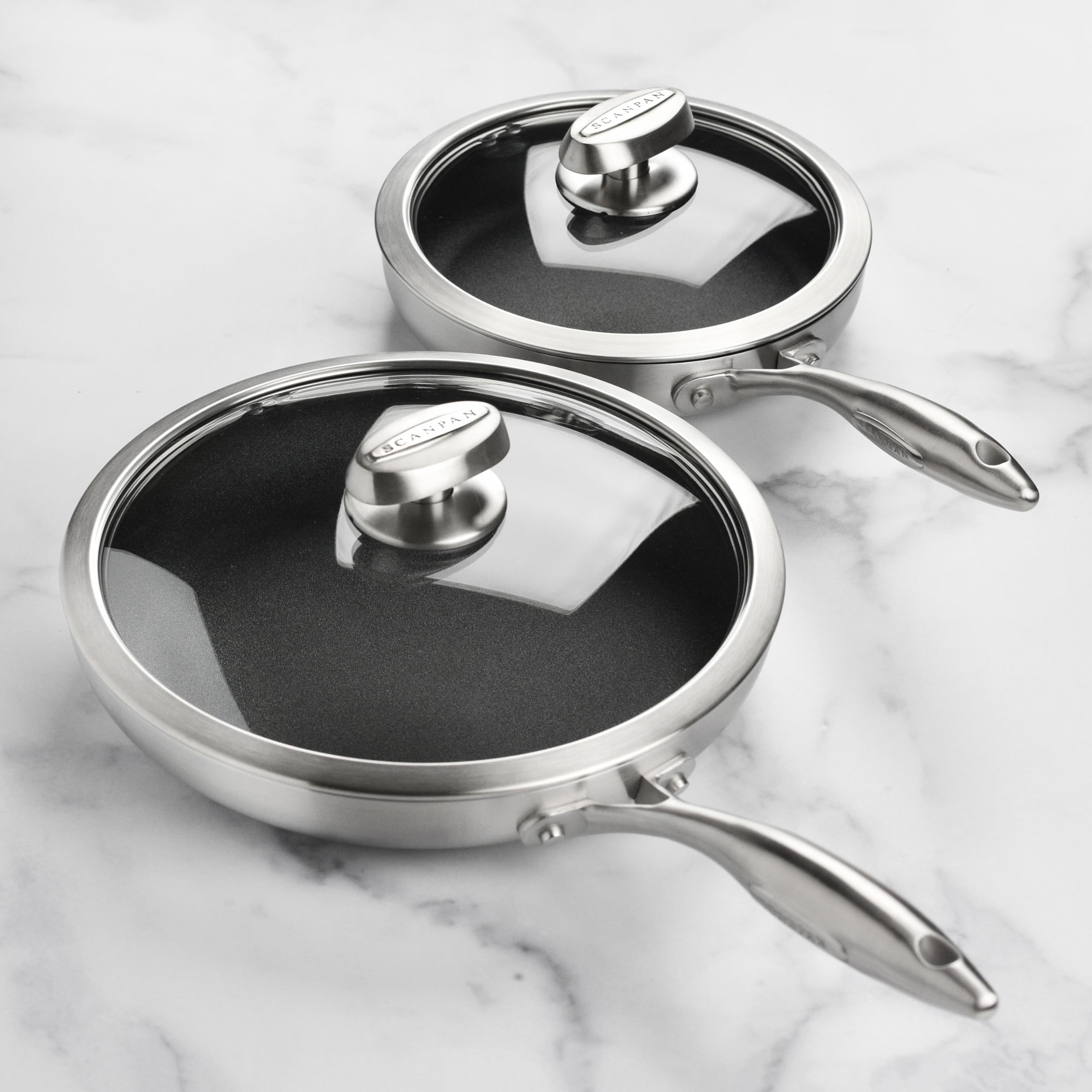 Scanpan CX+ Nonstick Fry Pan Set with Lids - 8 & 10.25 Inch Skillets with Stratanium Plus Coating - 5-Ply Stainless Steel Cookware for Sauteing, Frying & Everyday Cooking