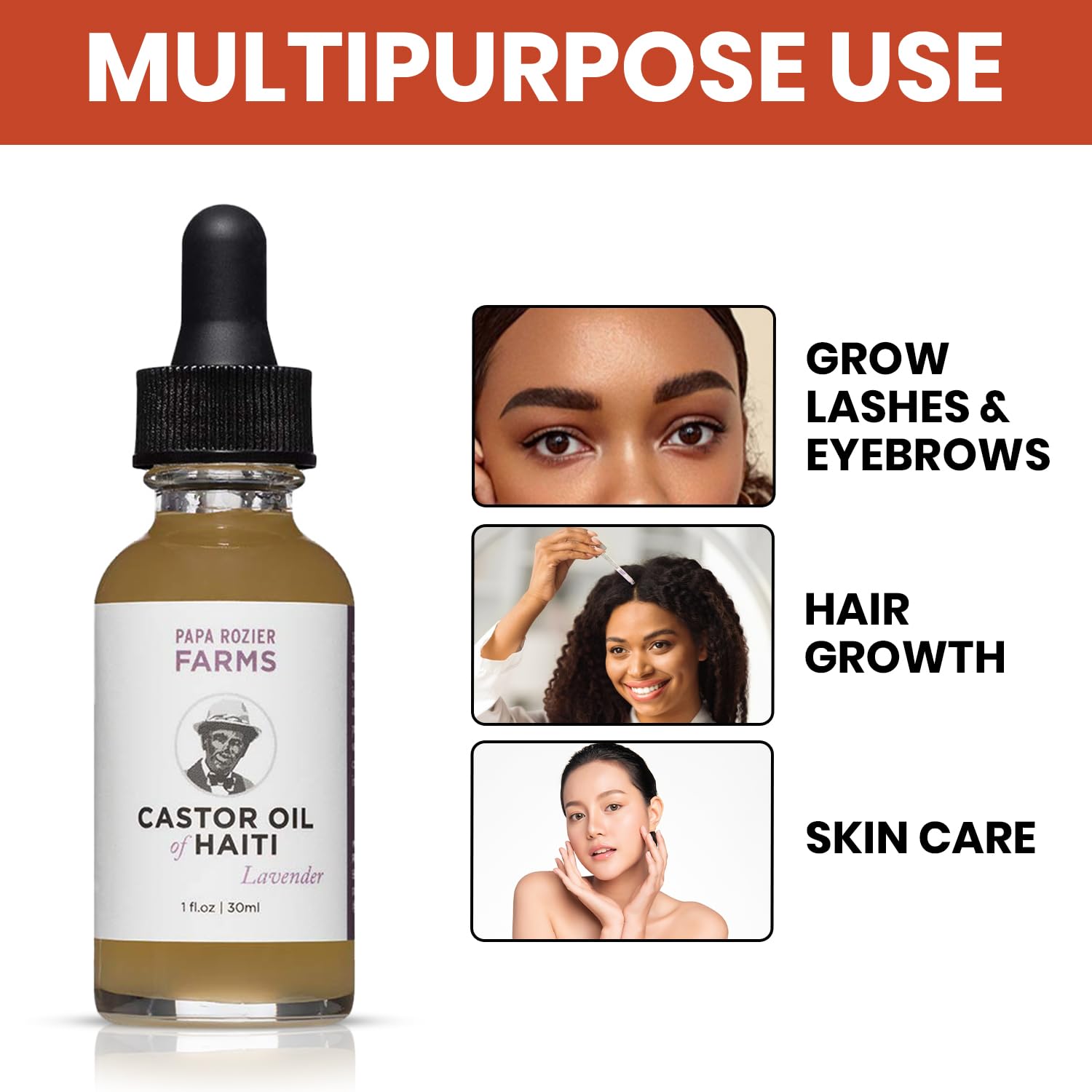 Organic Cold Pressed Haitian Lavender Pure Castor Oil - Hexane Free, Unrefined 1oz - Promotes Hair Growth, Moisturizes Dry Skin, Enhances Eyelashes & Eyebrows - Perfect for Natural Hair Care, Skin Hydration & Beauty Routine (Pack of 1)