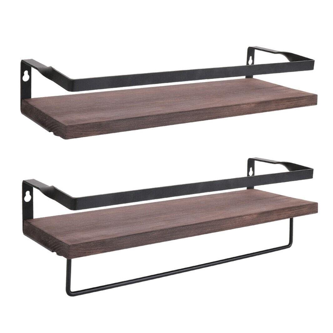 2 Pack Rustic Industrial Wood Floating Shelves - Heavy Duty Wall Mounted Storage Shelving for Bedroom, Bathroom & Kitchen Decor - Perfect for Organizing Books, Plants & Home Essentials