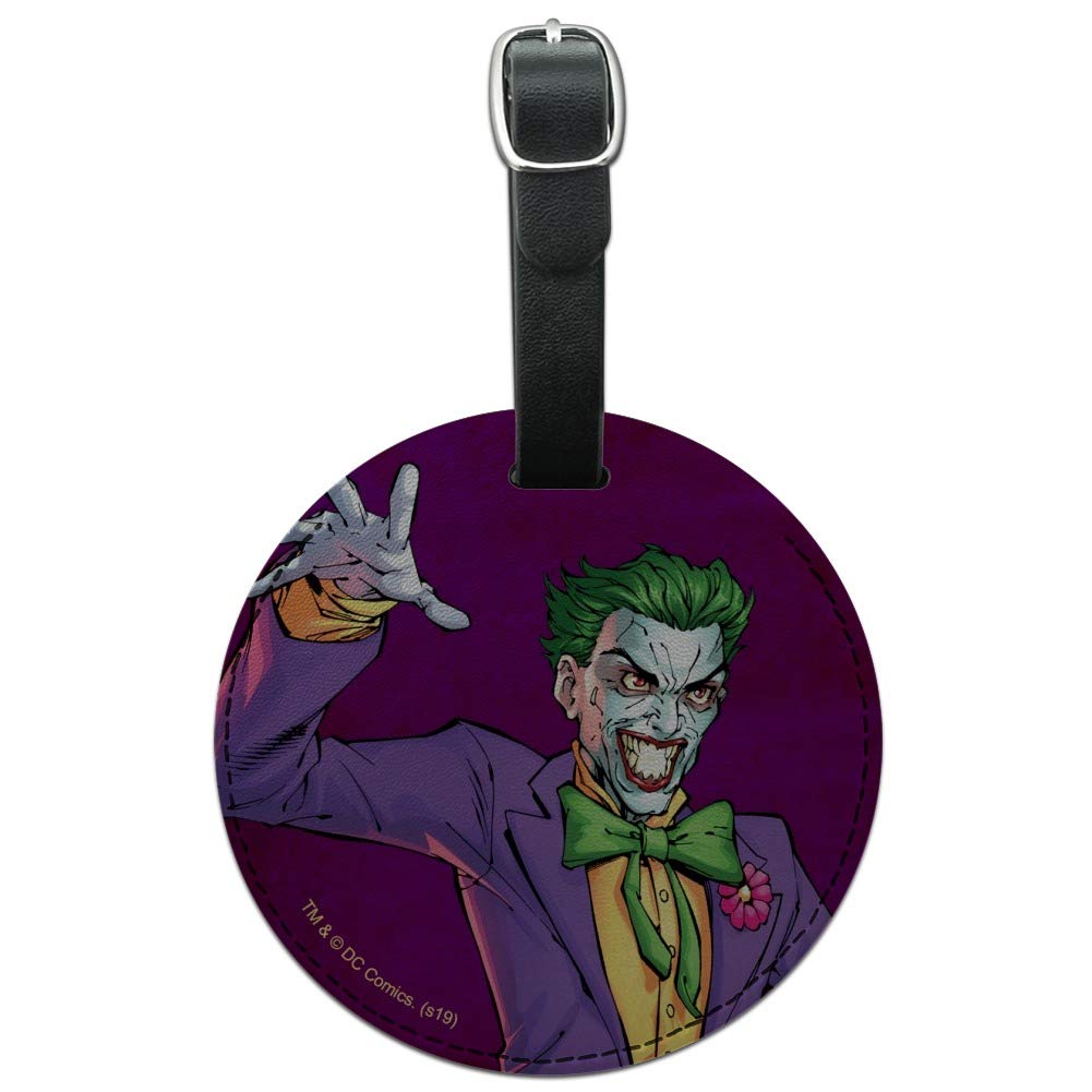 Batman Joker Character Leather Luggage Tag - Round Suitcase ID Tag for Carry-On Bags - Perfect for Travel, Cosplay, and Superhero Fans