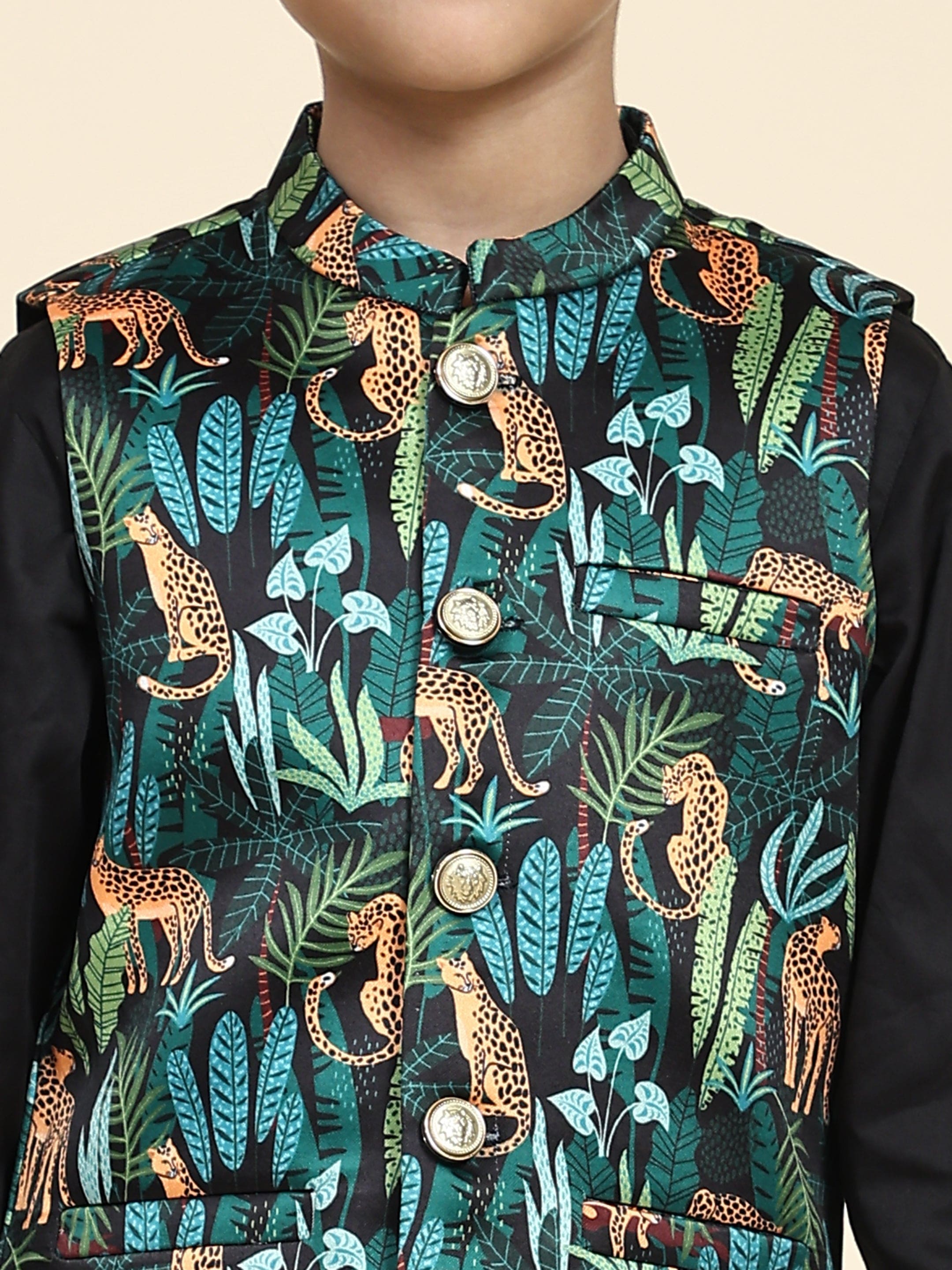 Pre-Order Black Leopard Print Satin Kurta Pajama Set for Men | Elegant Indian Ethnic Wear for Weddings & Festivals
