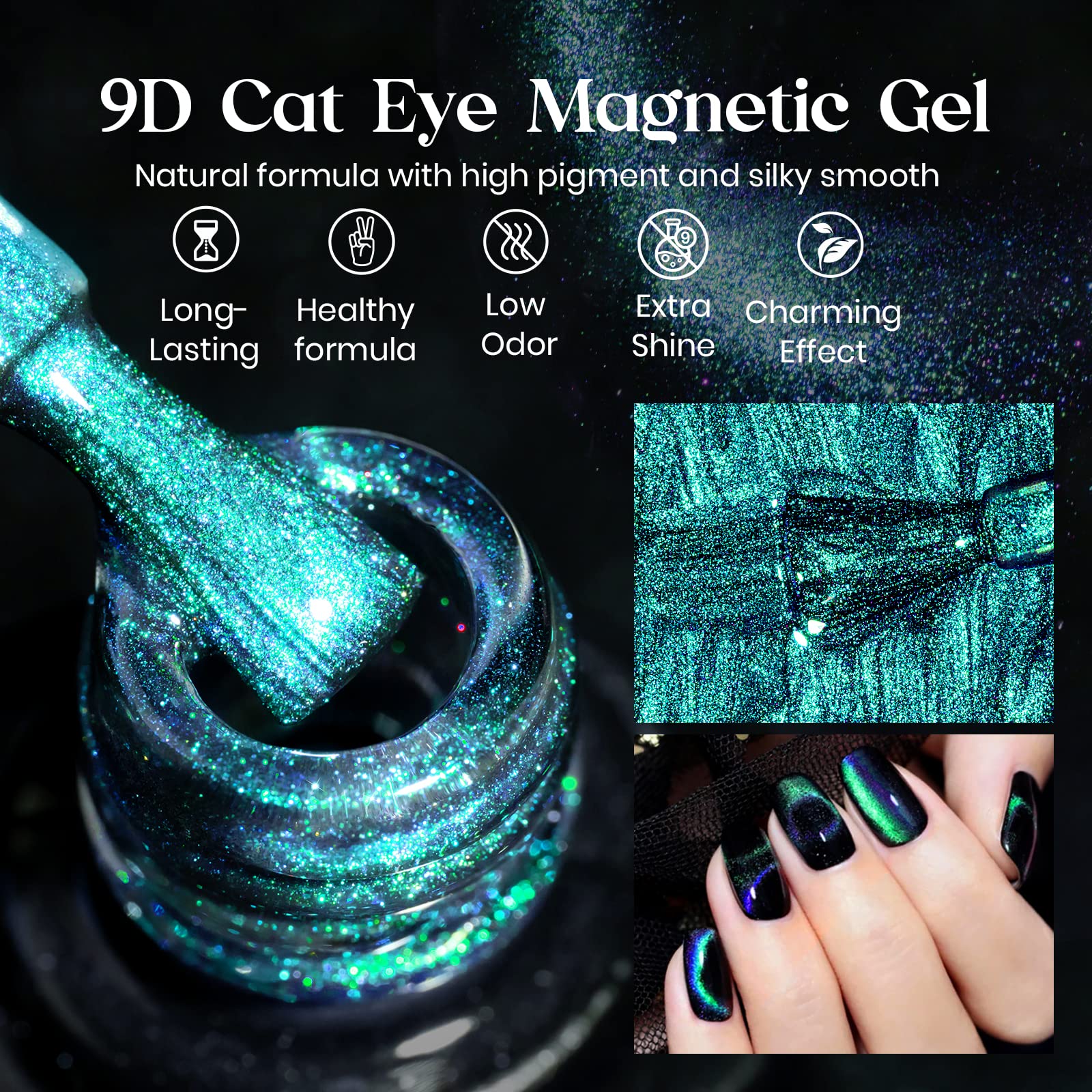 MIZHSE 9D Cat Eye Gel Nail Polish 10ml - Holographic Galaxy Magnetic Nail Polish with Chameleon Effect (Cyan Blue) - Long Lasting UV/LED Gel for Salon & Home Manicure - Perfect for Parties, Weddings & Special Occasions