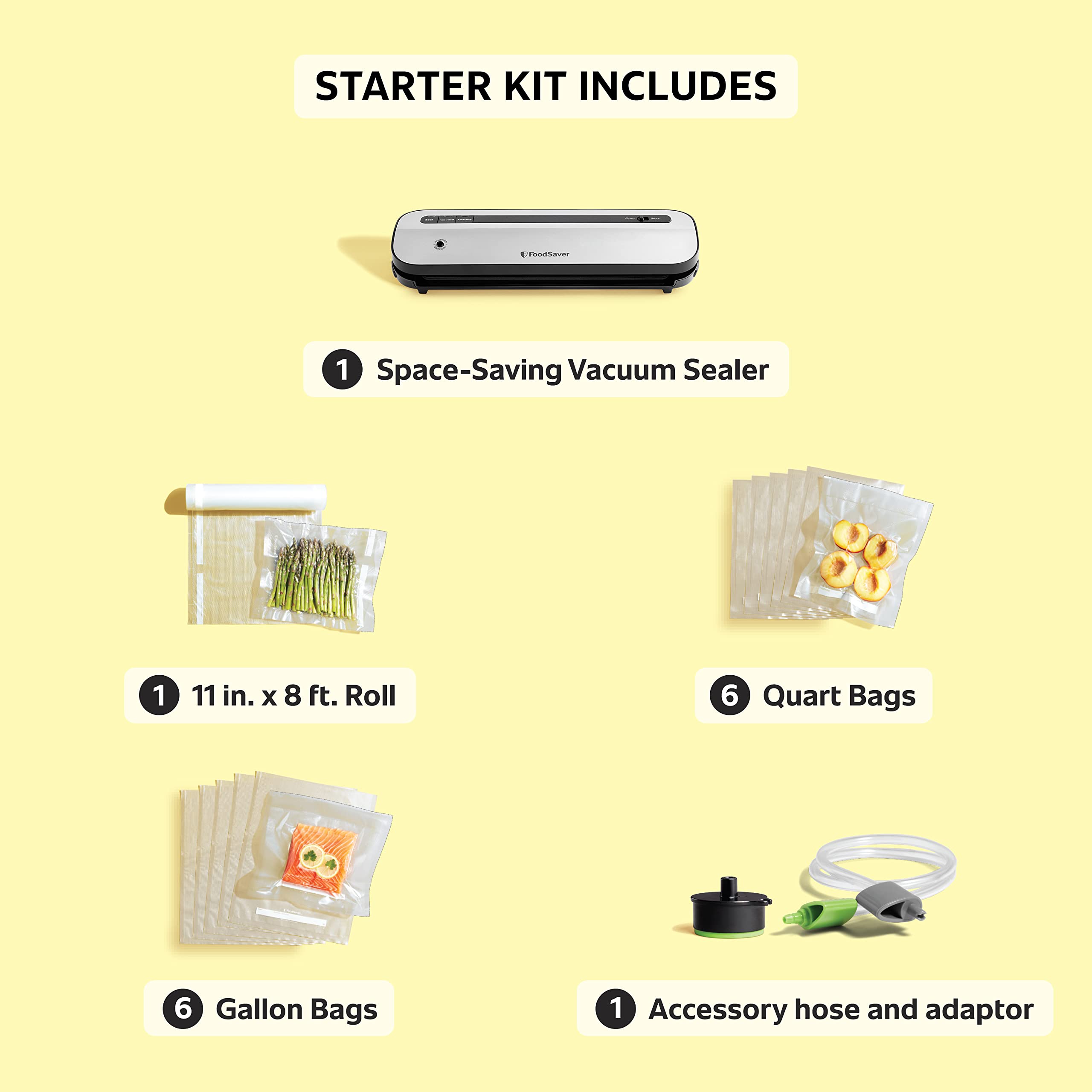 FoodSaver Compact Vacuum Sealer Machine with Bags & Rolls - Perfect for Meal Prep, Sous Vide & Food Storage | Space-Saving Kitchen Appliance