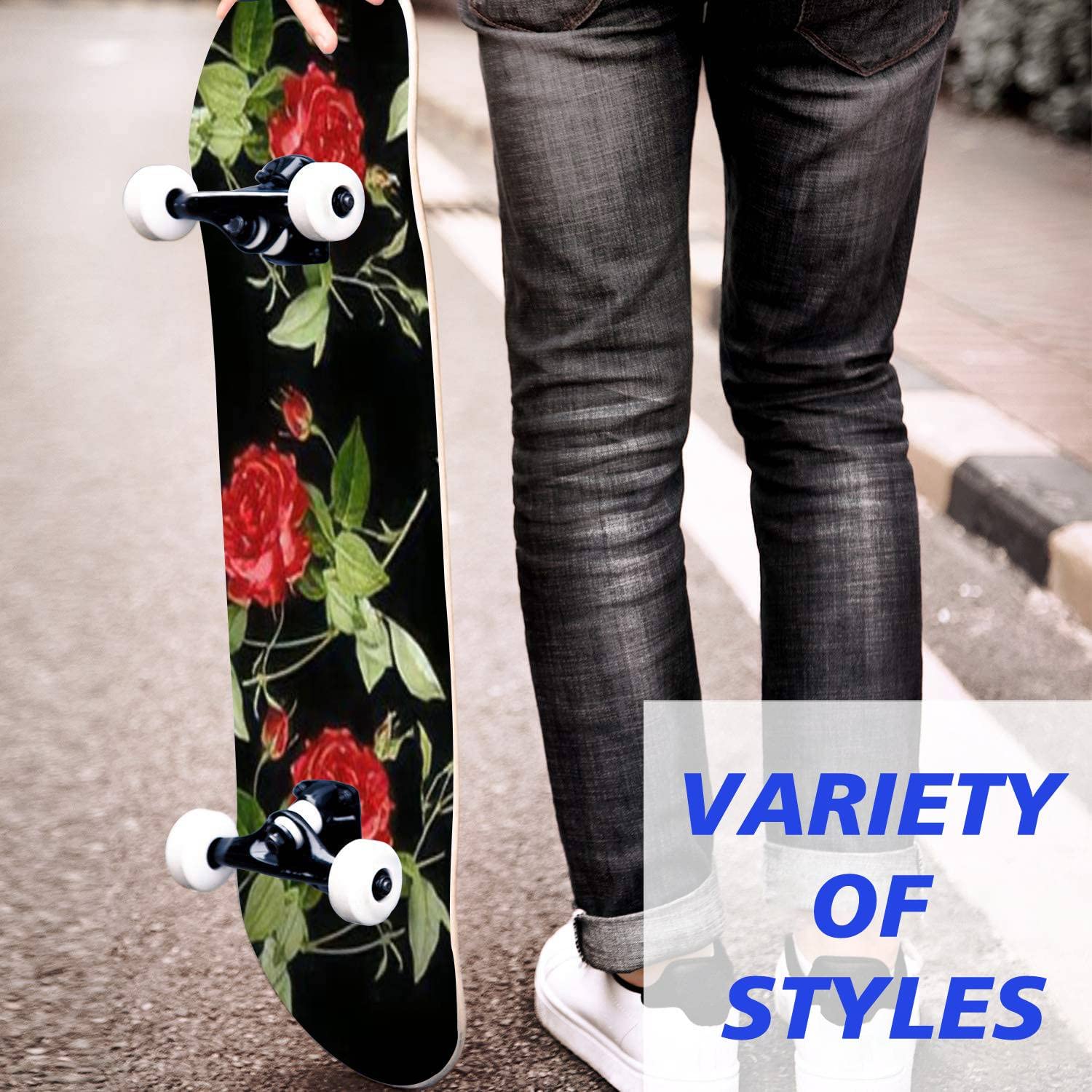 Rose Flower Classic Concave Skateboard - Premium Longboard for Beginners & Professionals | Extreme Sports Equipment | Cool Teen Gifts for Skateboarding Enthusiasts | Perfect for Street Riding, Park Tricks & Commuting