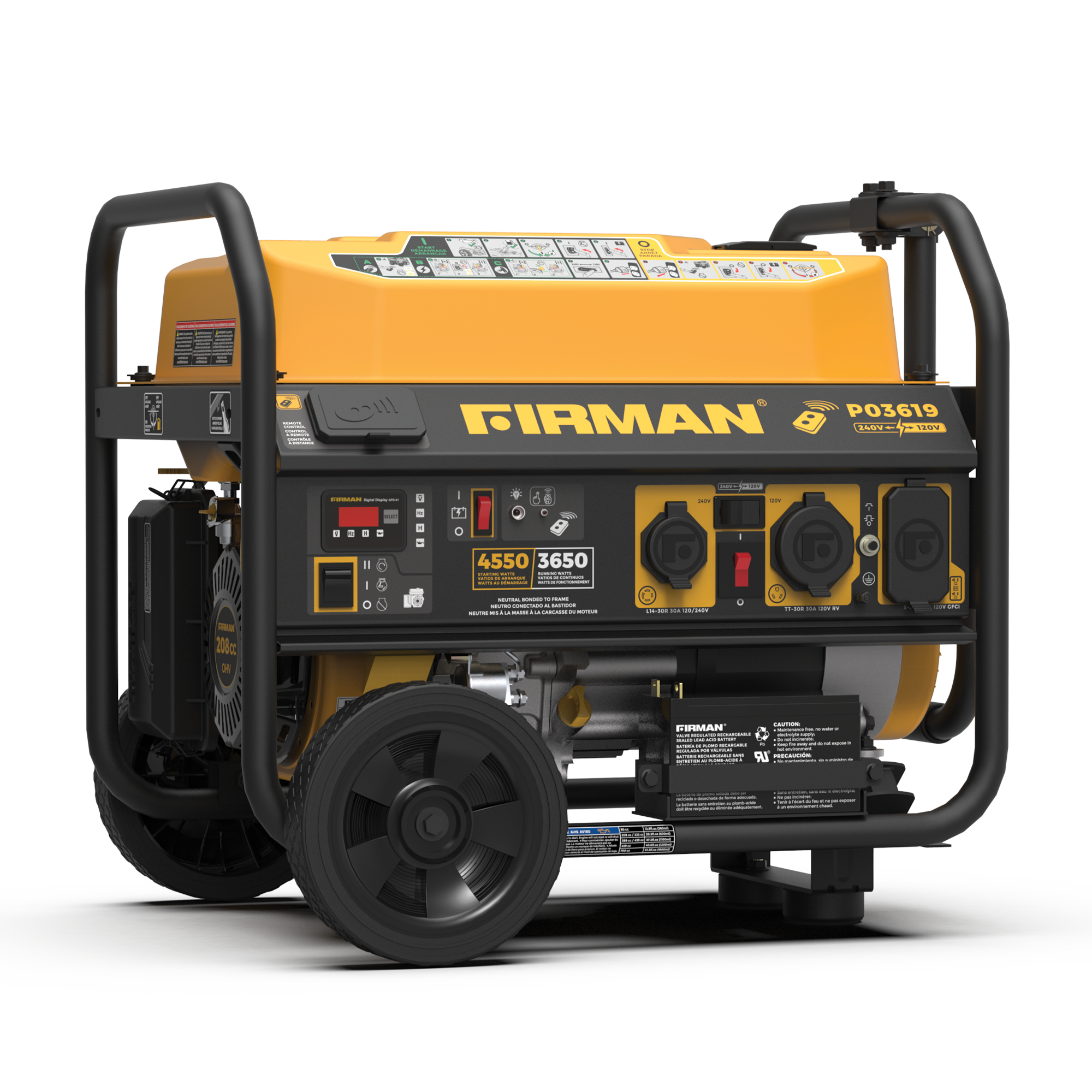 4550W Portable Gas Generator with Remote Start - Dual Voltage 120V/240V for Camping, Home Backup & Outdoor Power Needs