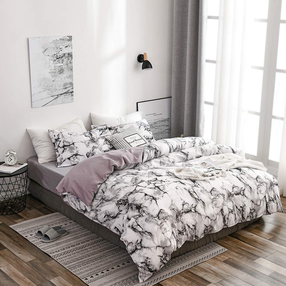 Marbled Quilt Cover Set - Smooth & Luxurious Bedding for Bedroom & Living Room (Marble-White) | Perfect for Modern Home Decor & Guest Room Styling