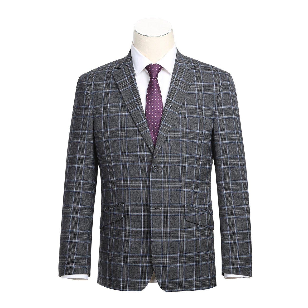 Alessandro Vitello by Renoir Gray Slim Fit Checked Suit for Men - Classic Gray Plaid Business Attire (Size 28) | Perfect for Office, Weddings & Formal Events