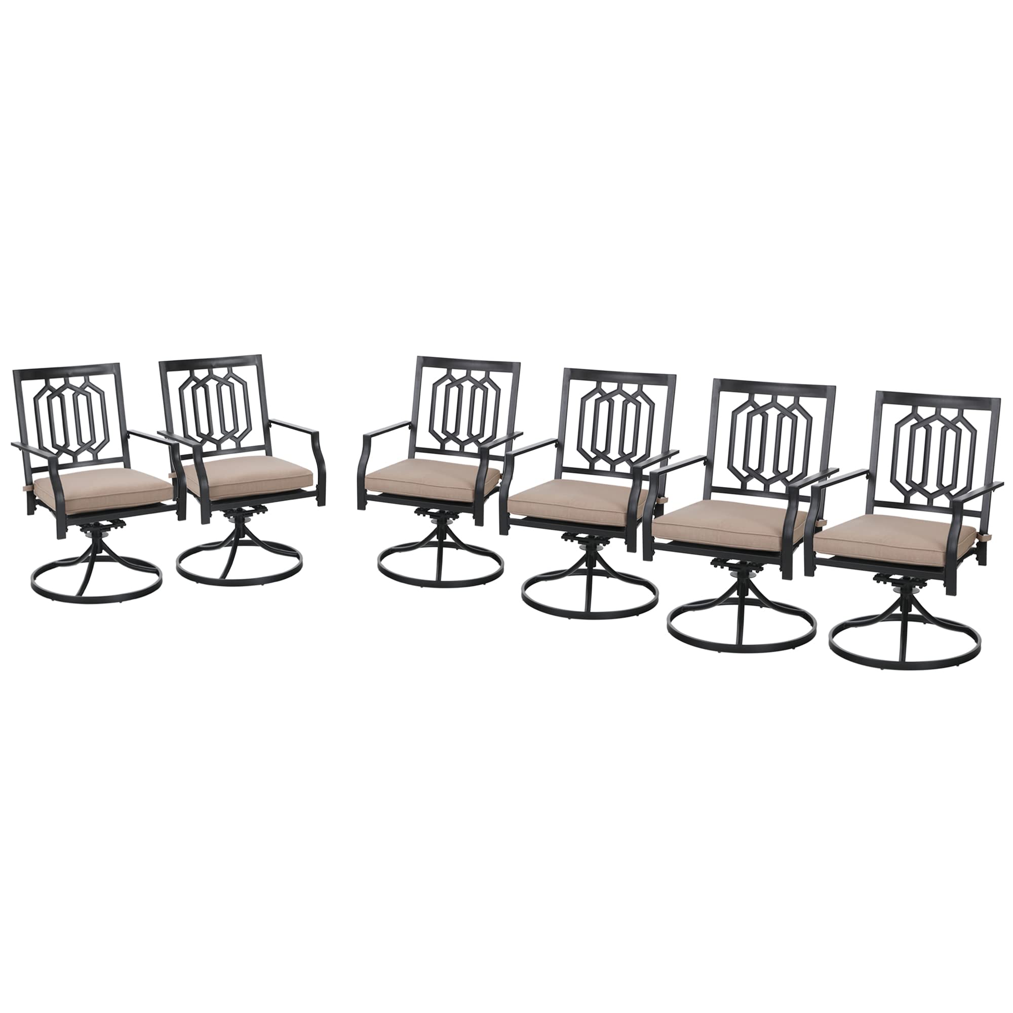 PHI VILLA 6-Piece Outdoor Swivel Rocking Chair Set - Patio Dining Chairs with Cushions, Metal Garden Furniture for Backyard, Bistro, Poolside - Black (Perfect for Outdoor Entertaining & Relaxation)