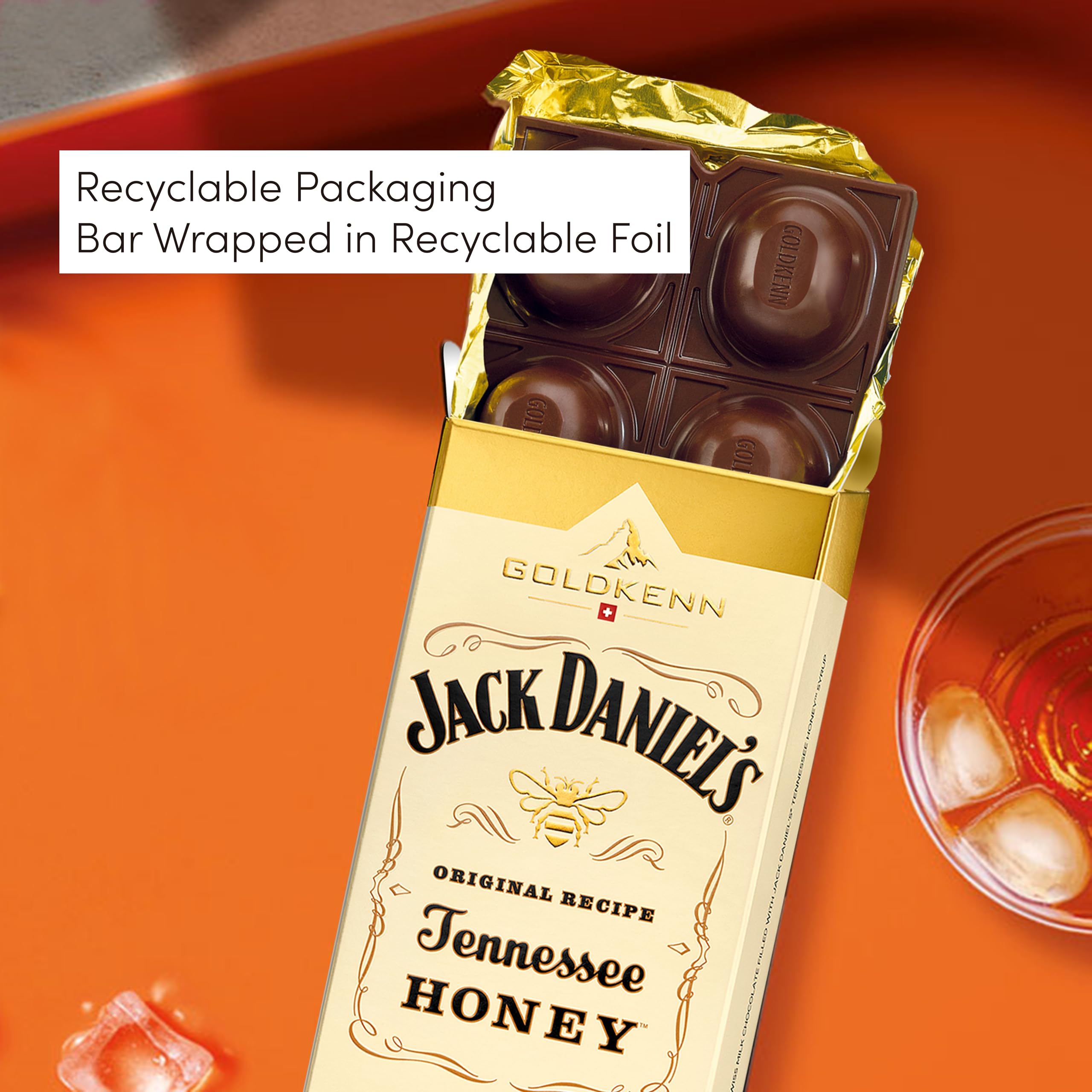 Jack Daniel's Tennessee Honey Swiss Milk Chocolate Bar 100g - Smooth Whiskey-Infused Chocolate for Gifts, Parties & Dessert Pairings