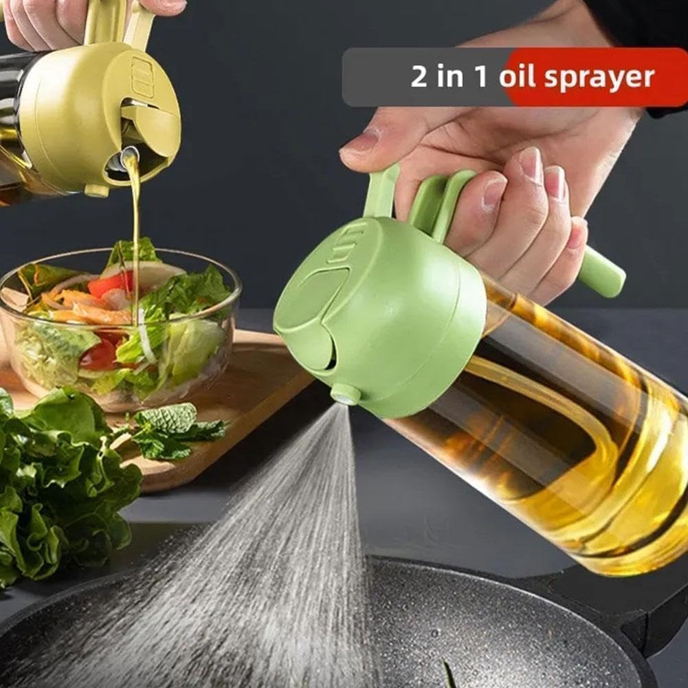 DECRUZ 2-in-1 Glass Oil Spray Bottle with Silicone Brush & Spatula - Kitchen Oil Dispenser for Cooking, Baking, Air Fryer, Salad, BBQ - Perfect for Oil, Vinegar & Marinades Spraying - Ideal for Home Chefs & Healthy Cooking