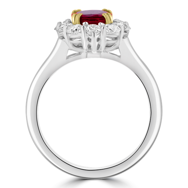 JULEVE 18K White Gold 2.77CT Natural Ruby & 1.05CT Diamond Halo Engagement Ring for Women - Perfect for Weddings, Anniversaries & Special Occasions
