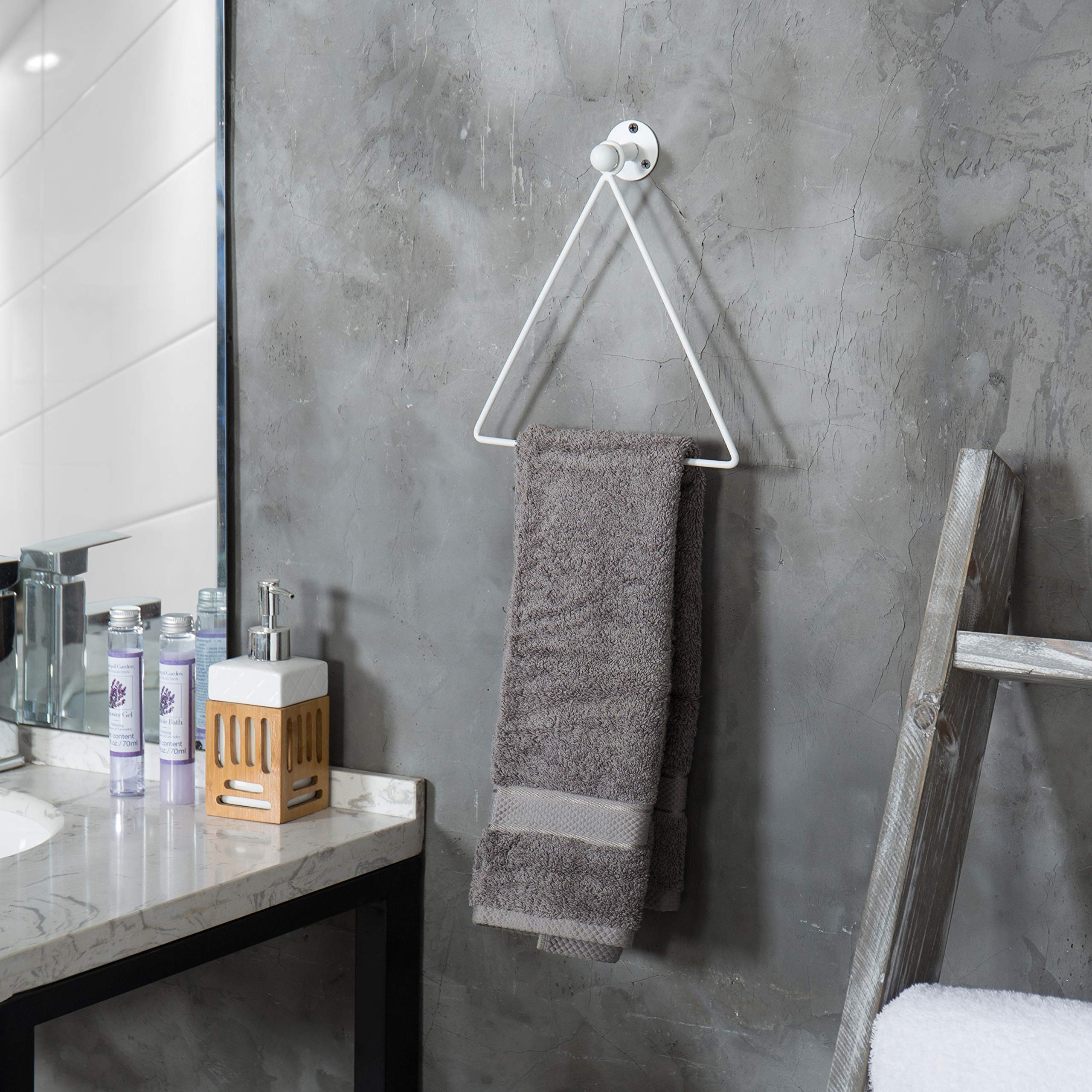 MyGift Matte Black Triangular Metal Hand Towel Holder - Wall Mounted Space-Saving Bathroom Organizer for Kitchen, Bath, Laundry Room - Easy Installation Rust-Resistant Design