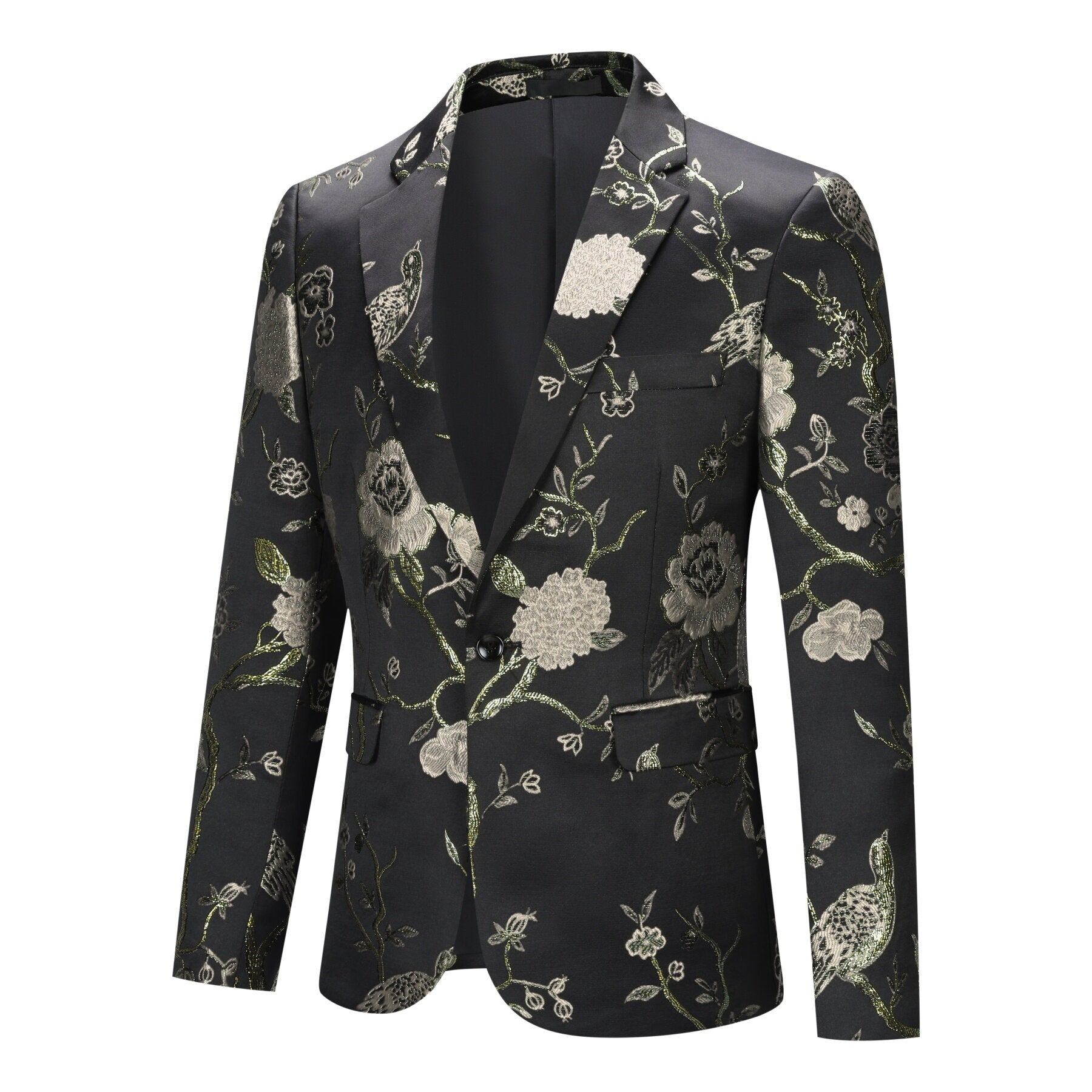 Men's Slim Fit One Button Notched Lapel Embroidered Blazer Jacket in Silver | Formal Business Suit for Weddings, Office & Special Occasions