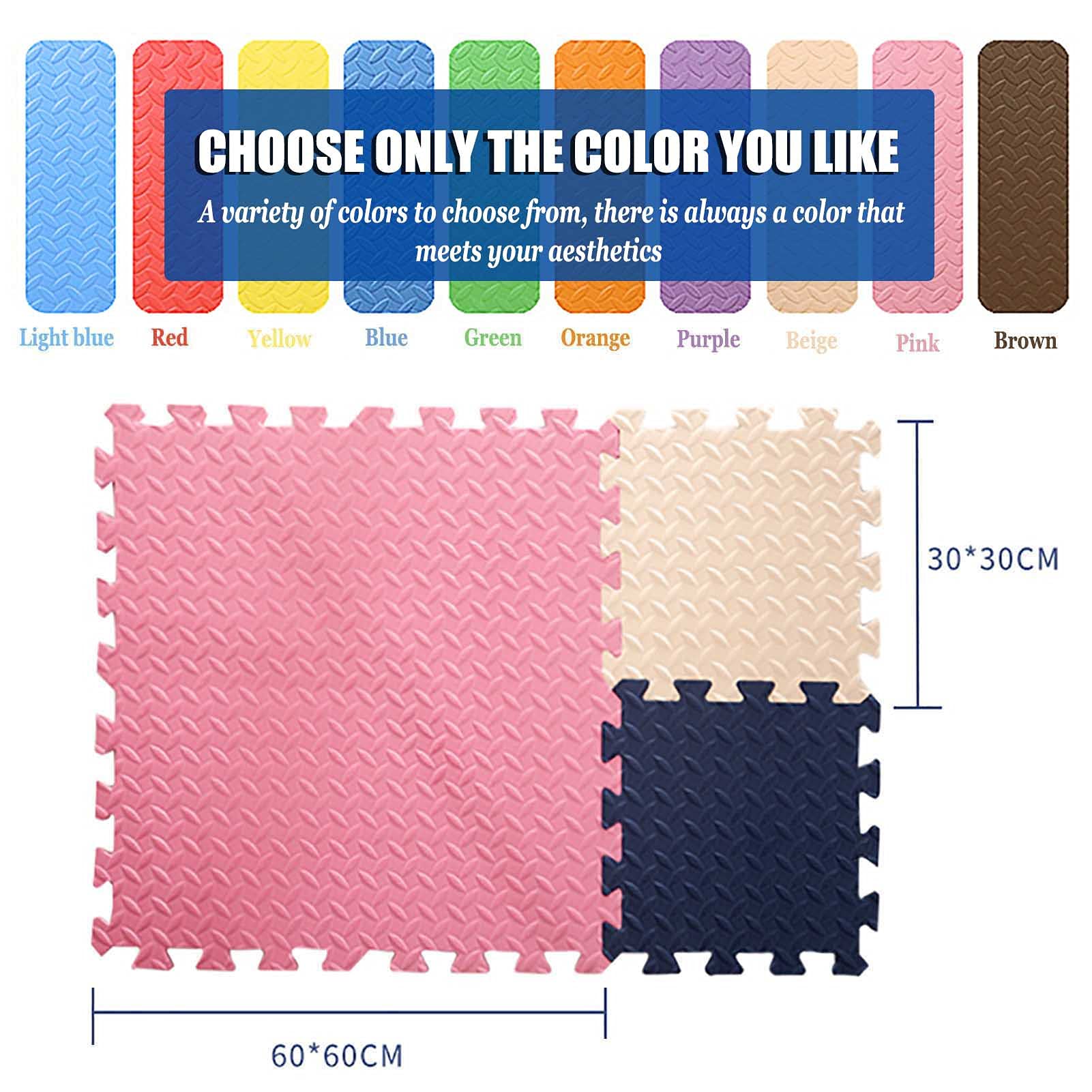 Interlocking EVA Foam Puzzle Play Mat for Kids - 16 Tiles for Baby Crawling & Yoga - Light Pink/Beige/Blue