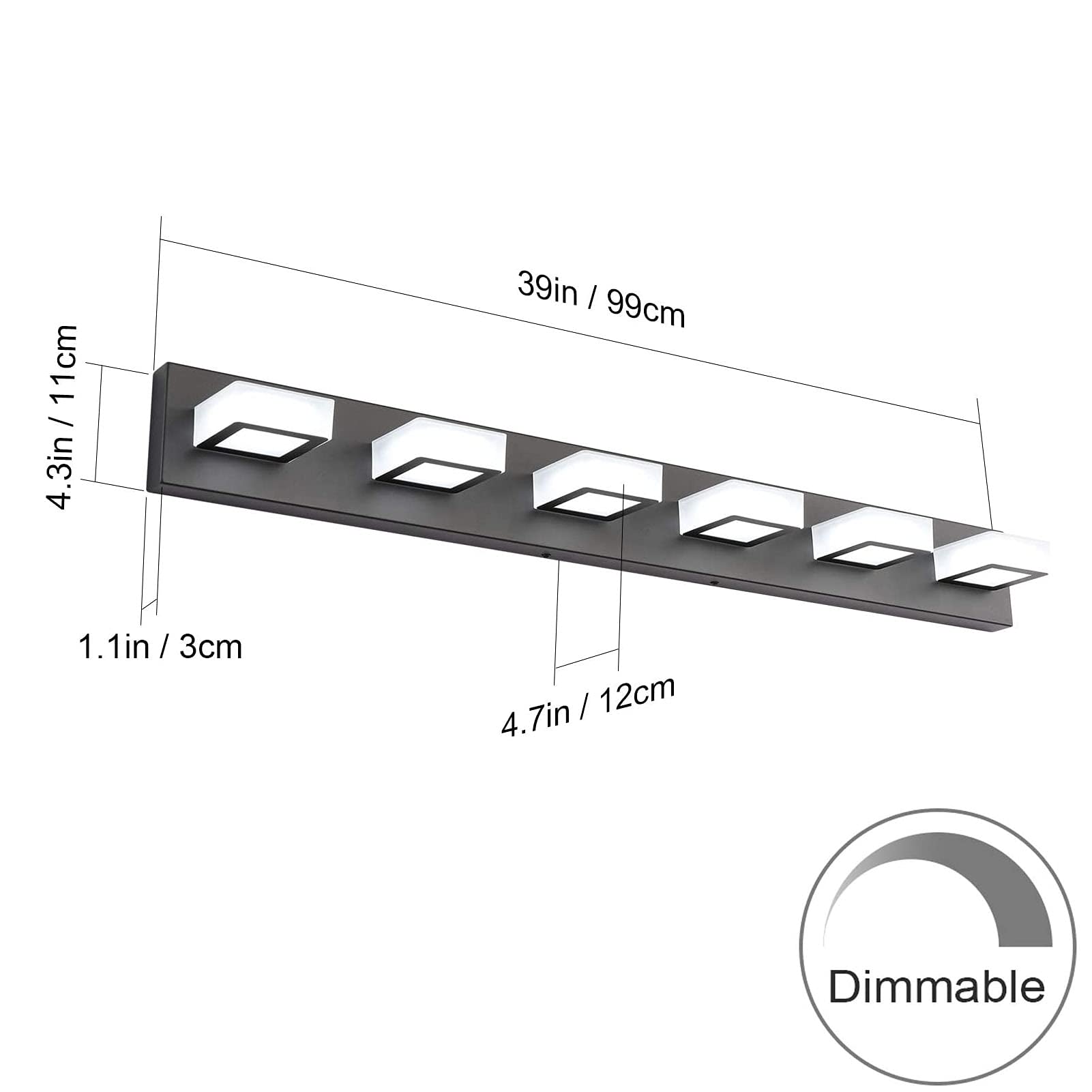 Ralbay 6-Light Dimmable LED Bathroom Vanity Light - Matte Black Modern Wall Sconce with Acrylic Shade, 6000K Cool White - Perfect for Mirror Lighting, Powder Room & Spa-Style Bathroom Decor