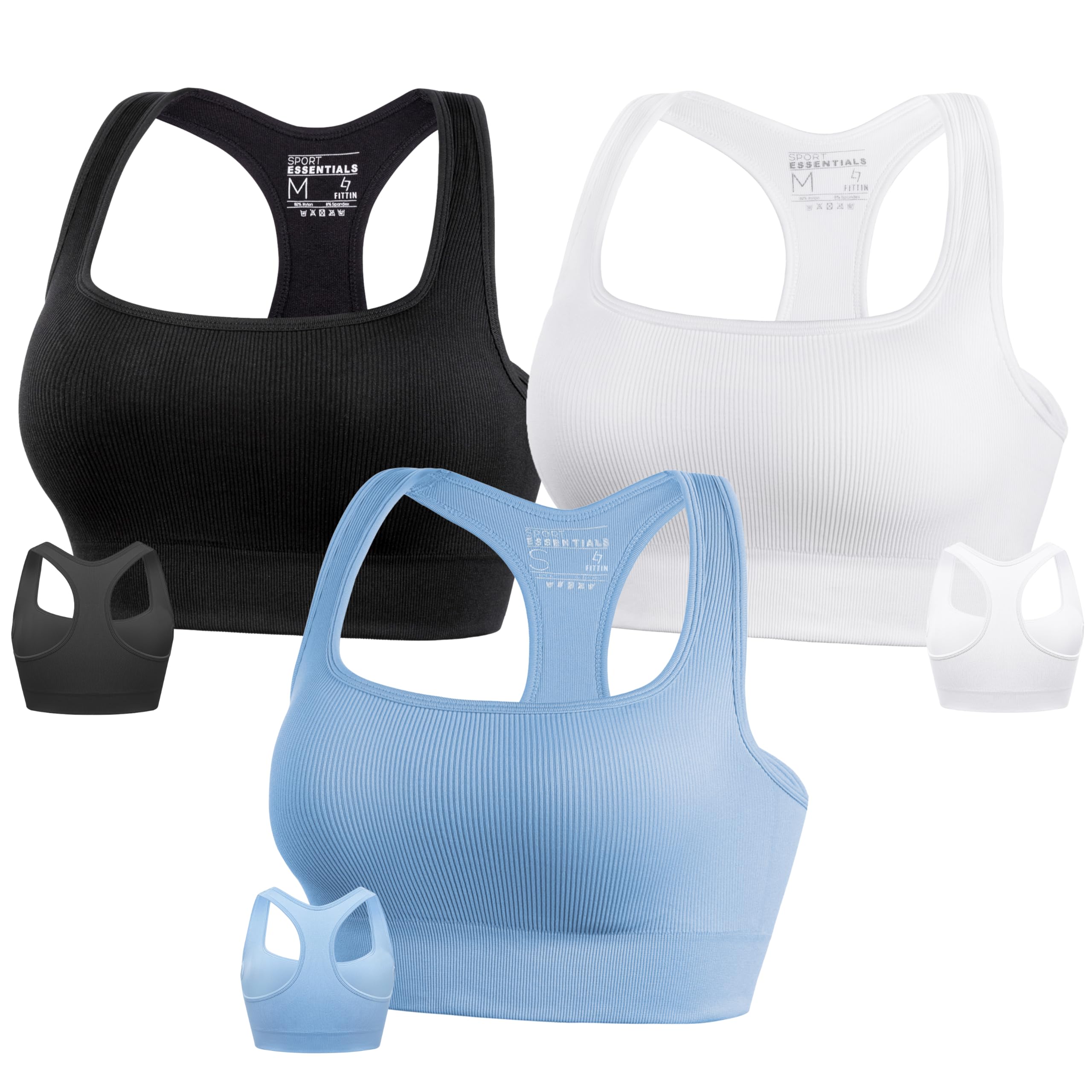 FITTIN Wireless Sports Bra for Women - Seamless Racerback Ribbed Square Neck Cropped Bras | Yoga, Running, Gym Workout & Activewear