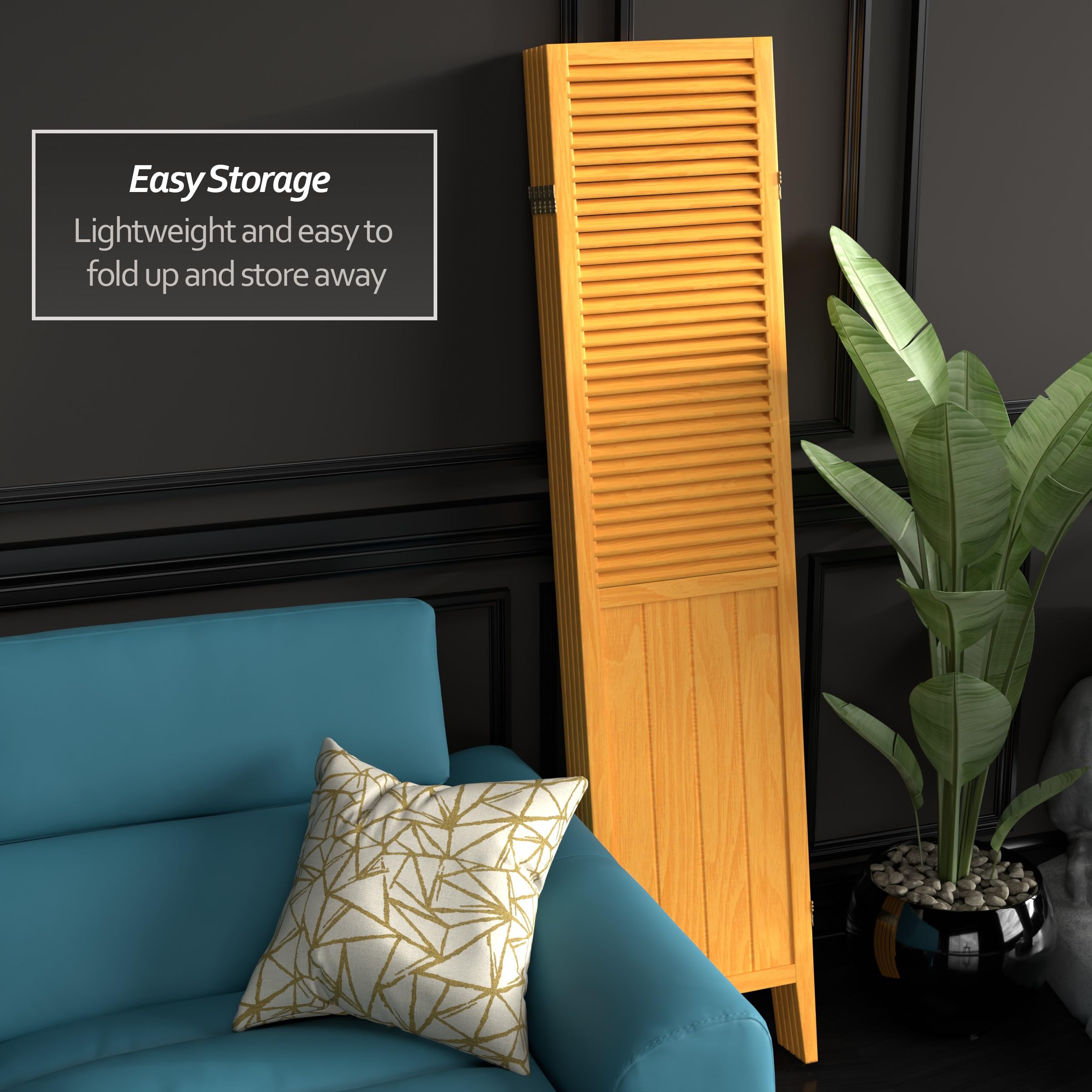 Red Lantern SS-BEAD-Honey-5P Room Divider - 5 Panel Folding Privacy Screen with Honey Finish - Perfect for Home Office, Bedroom Partition, and Asian-Inspired Decor