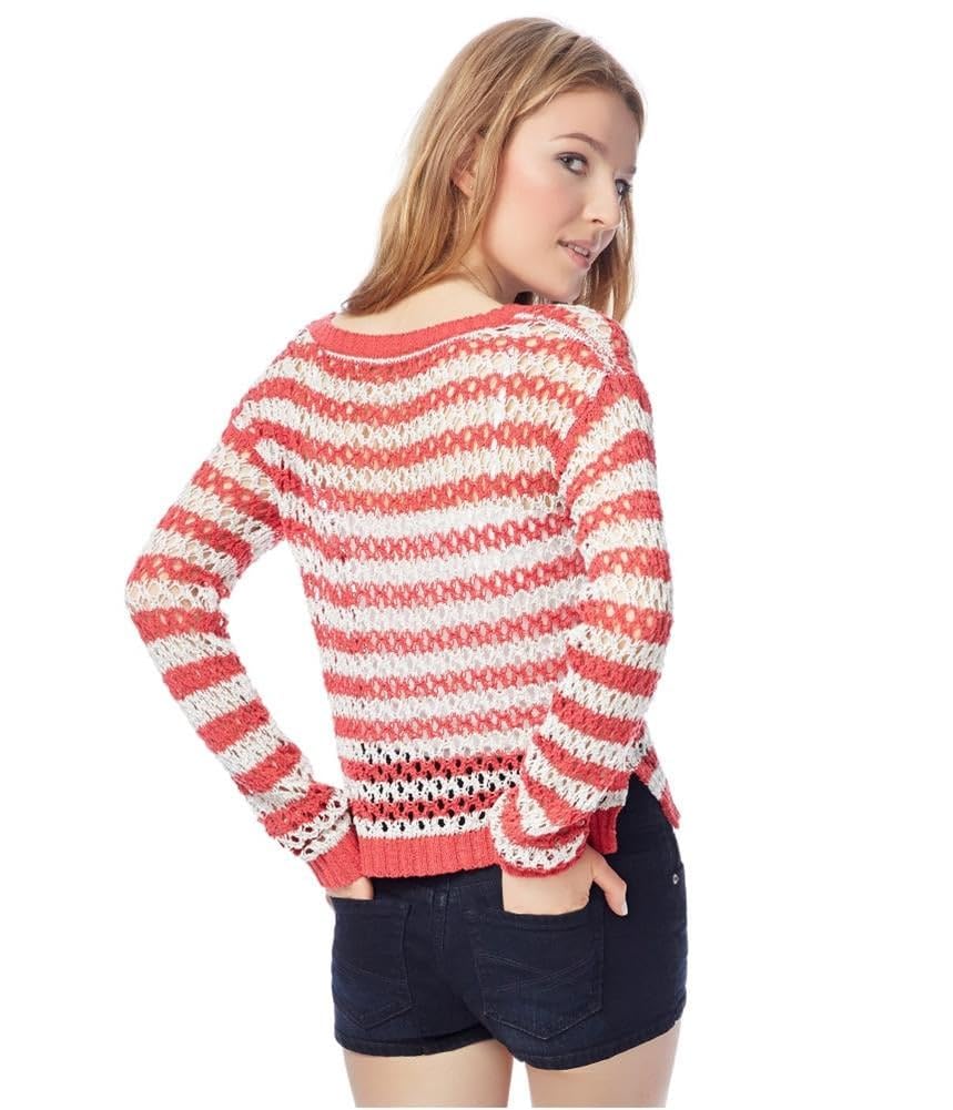 AEROPOSTALE Women's Crochet Knit Sweater - Red, Medium | Cozy & Stylish Pullover for Fall & Winter | Perfect for Casual Outings, Date Nights & Layering