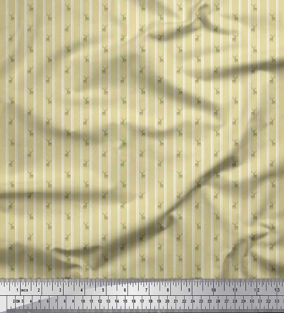 Soimoi Moss Georgette Brown Fabric by The Yard - 42 Inch Wide Stripe & Reindeer Print Shirting Fabric - Contemporary Animal Print Textile for Dresses, Blouses & DIY Fashion Projects