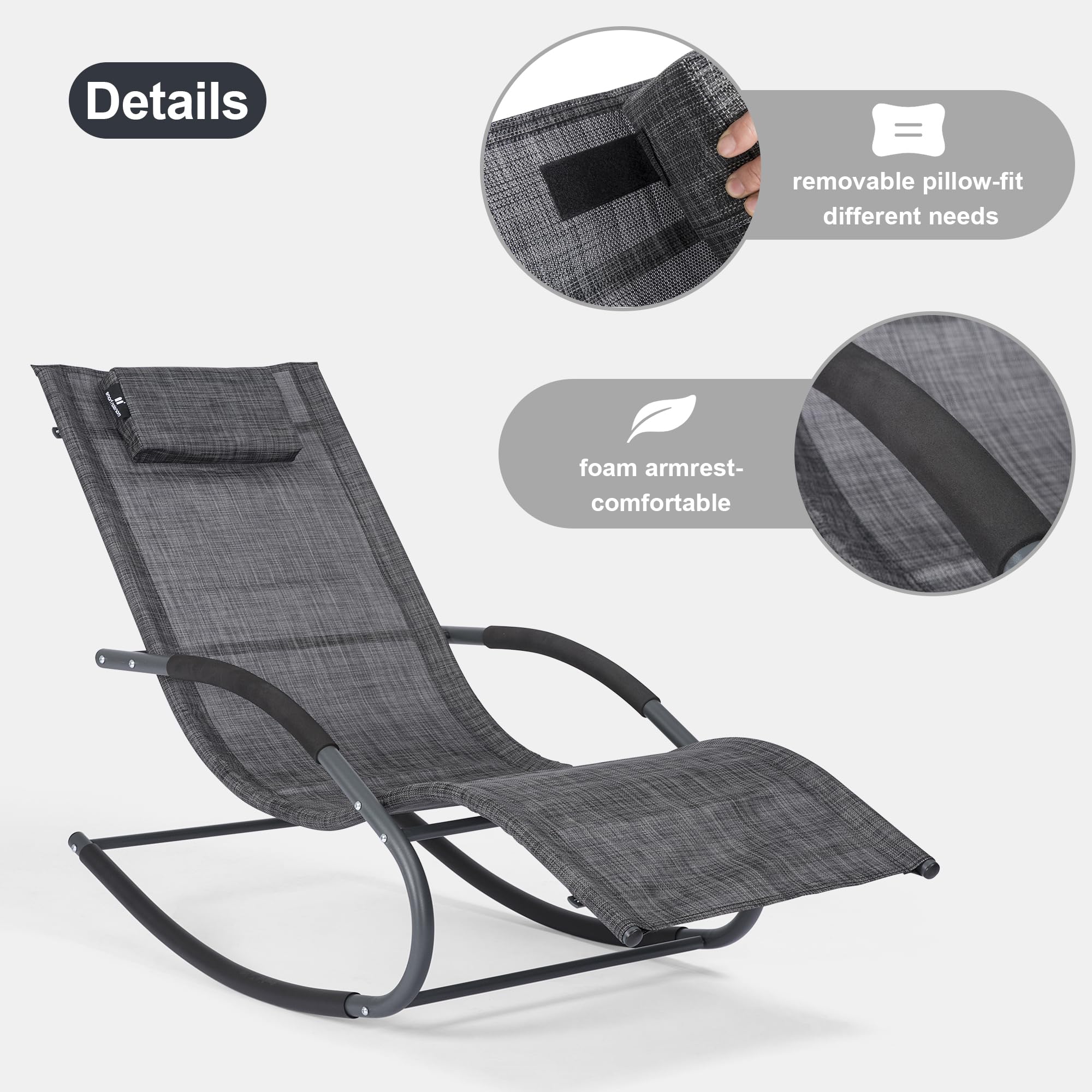 Premium Outdoor Lounge Chairs with Removable Cushions - Set of 2 Dark Grey Poolside Chaise Lounges - Perfect for Backyard, Patio, Beach & Pool Relaxation