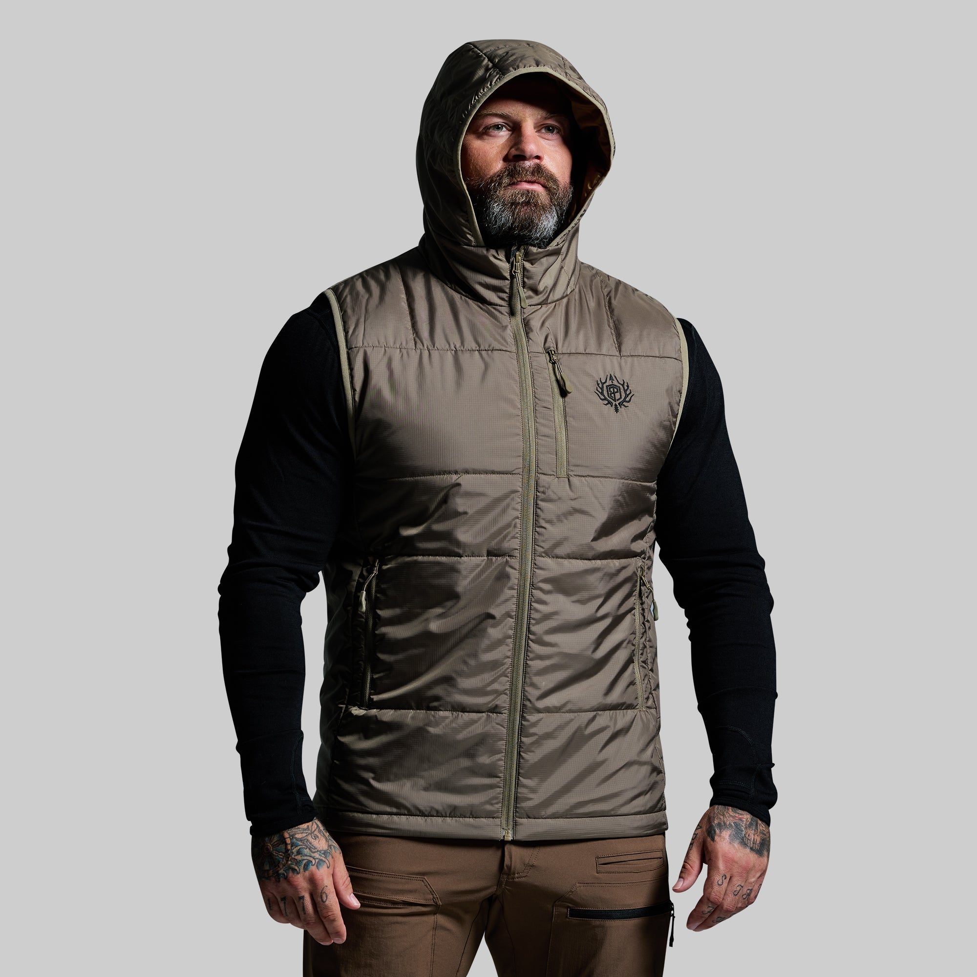 Men's Tundra Vest in Earth Color - Lightweight Outdoor Insulated Puffer Vest for Hiking, Camping & Winter Activities