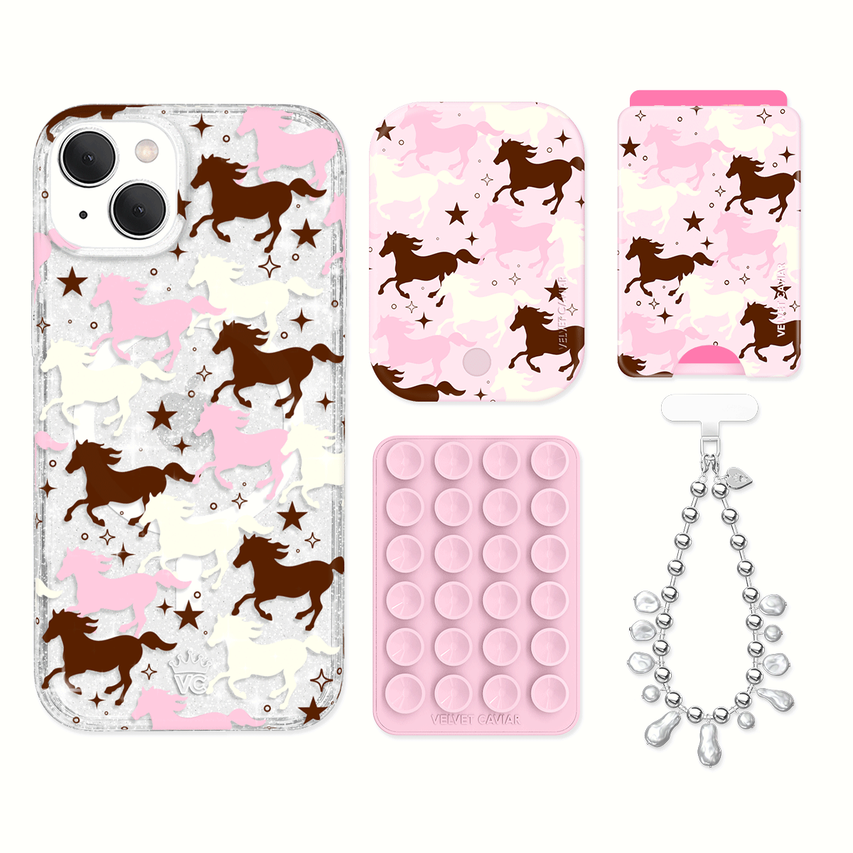 Pink Pony Glitter iPhone Case with Wallet - Cute Sparkly Phone Cover for iPhone 13/14/15 Pro Max - Perfect for Girls, Teens & Women - Great for Parties, Travel & Everyday Use