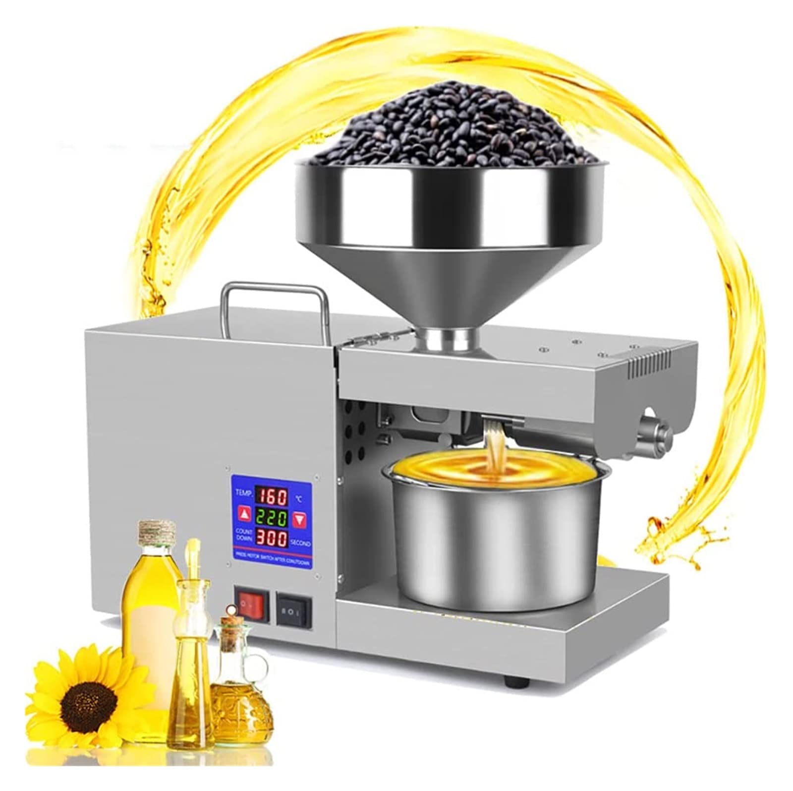 950W Commercial Oil Press Machine for Peanut, Sunflower, Walnut, Beans & Sesame Seeds - Hot/Cold Press with Digital Temperature Control - 5L Capacity - Perfect for Home Kitchens, Restaurants & Organic Oil Production