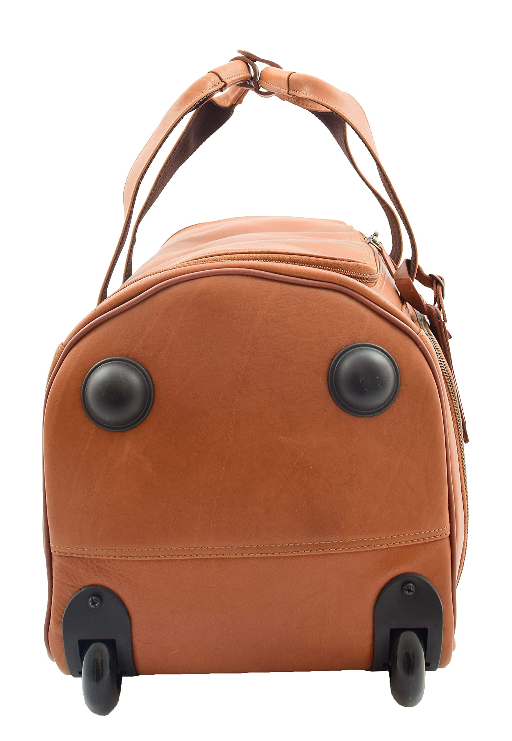 Premium Genuine Tan Leather Wheeled Travel Duffle Bag with Telescopic Handle - Ozwald Collection (Large, Tan) - Perfect for Business Trips, Weekend Getaways & Air Travel Luggage