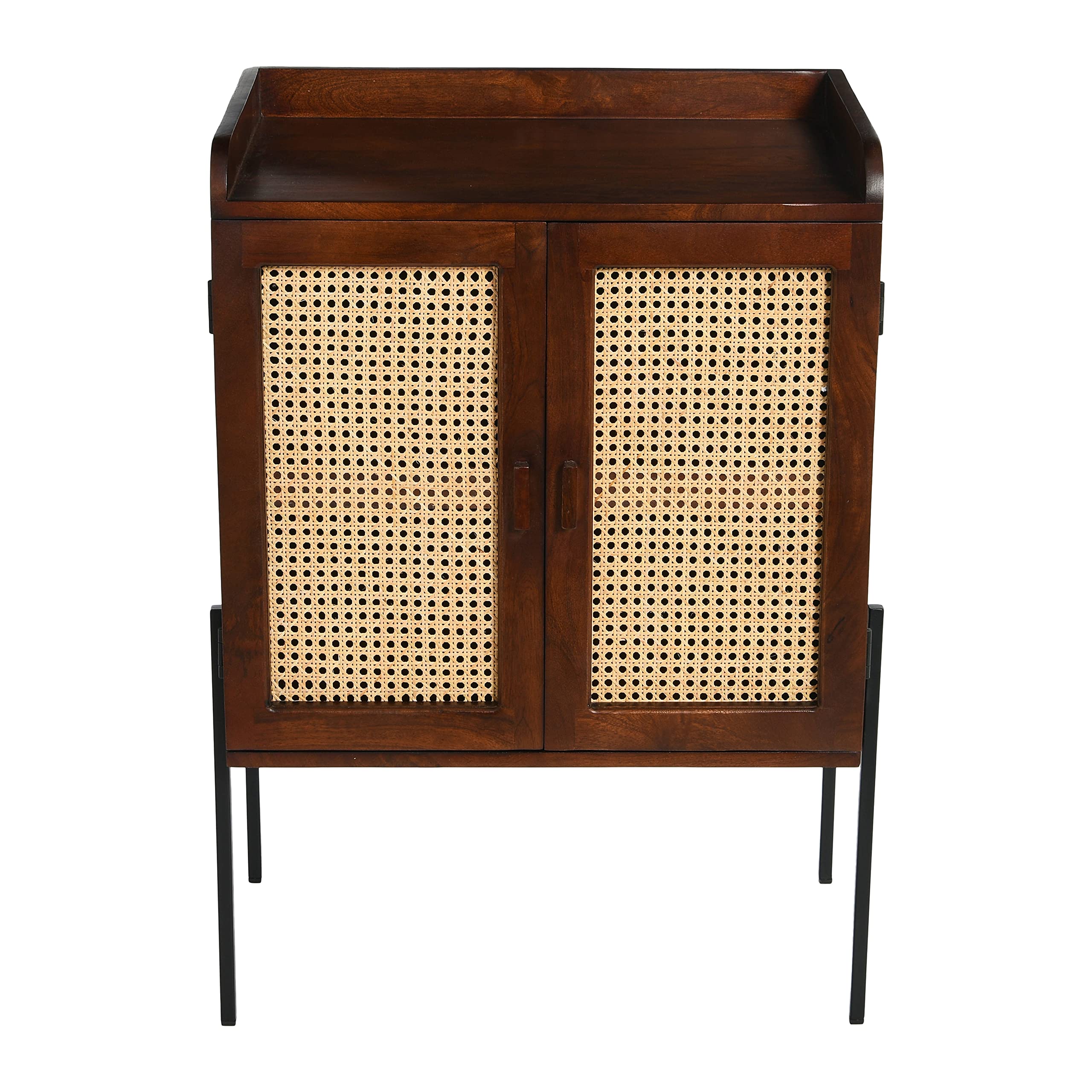 Creative Co-Op Modern Walnut Wood & Metal Bar Cabinet with Cane Panels - Perfect for Home Bar, Dining Room & Living Room Storage