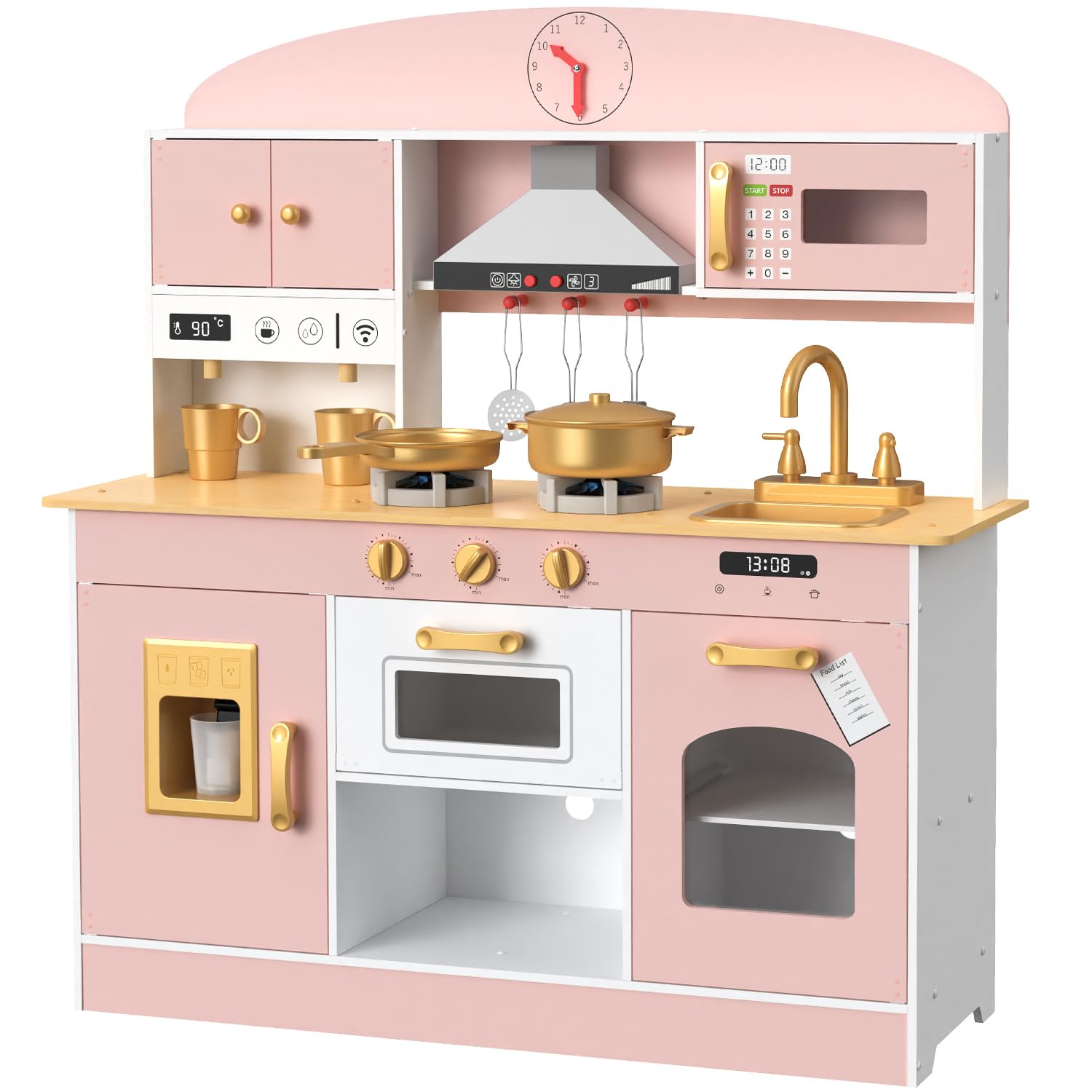 Babytronic Wooden Play Kitchen Set for Kids - Pretend Play Toy Kitchen with Lights & Sounds, Stove, Oven, Microwave & Coffee Maker Accessories - Educational Toddler Toy for Ages 3+ (Pink) - Perfect for Imaginative Play, Preschool Learning & Birthday Gifts