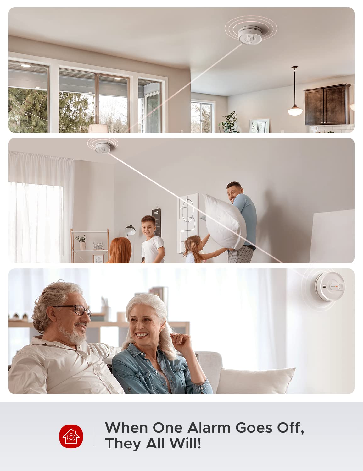 X-Sense SD20-W Wireless Interconnected Smoke Detector with 10-Year Battery Life - Pack of 3 | Home & Kitchen Safety Alarm for Bedroom, Living Room, Basement | UL Certified Fire Protection