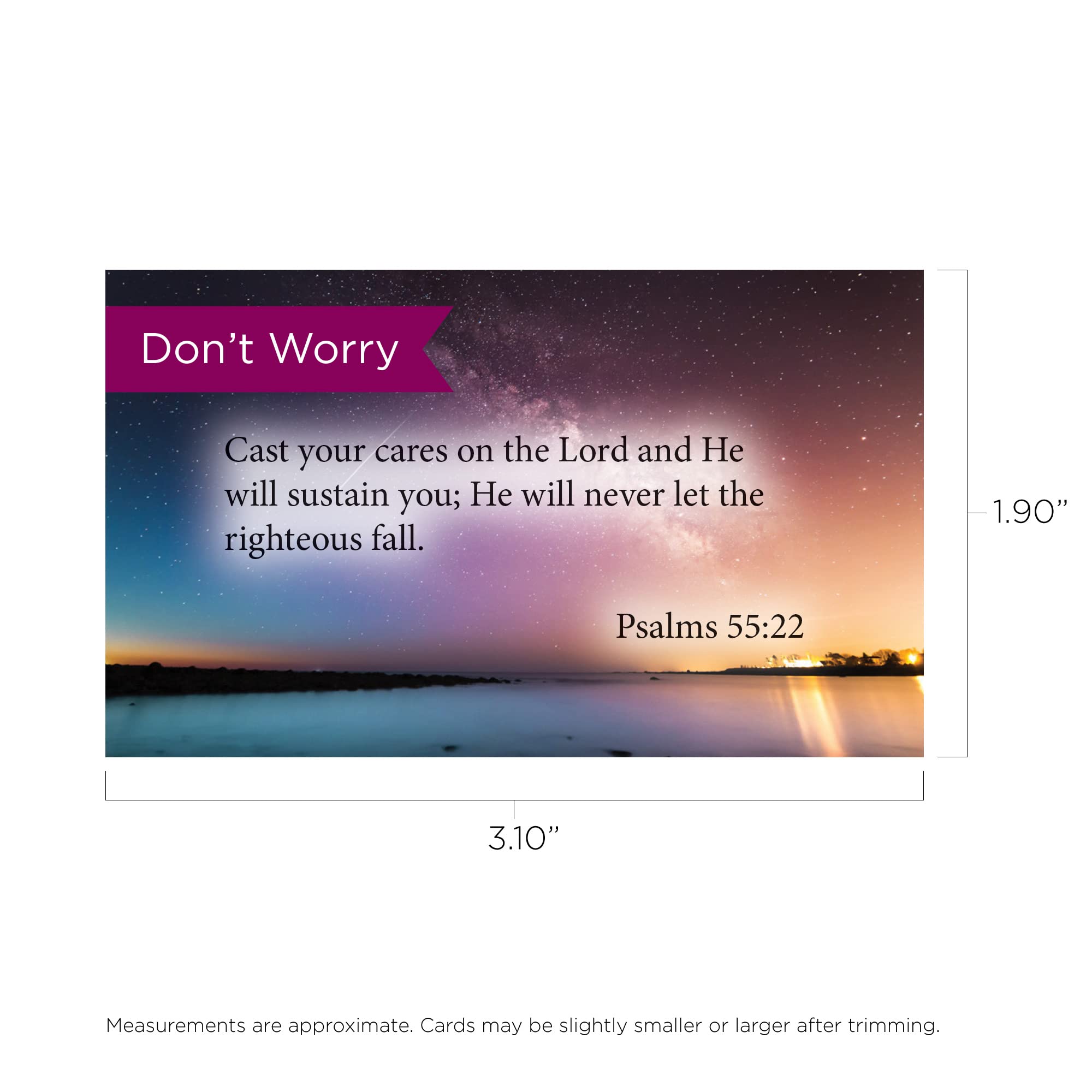 Don't Worry Bible Verse Cards - Psalm 55:22 Pack of 25 for Devotion & Study | Christian Encouragement Gifts