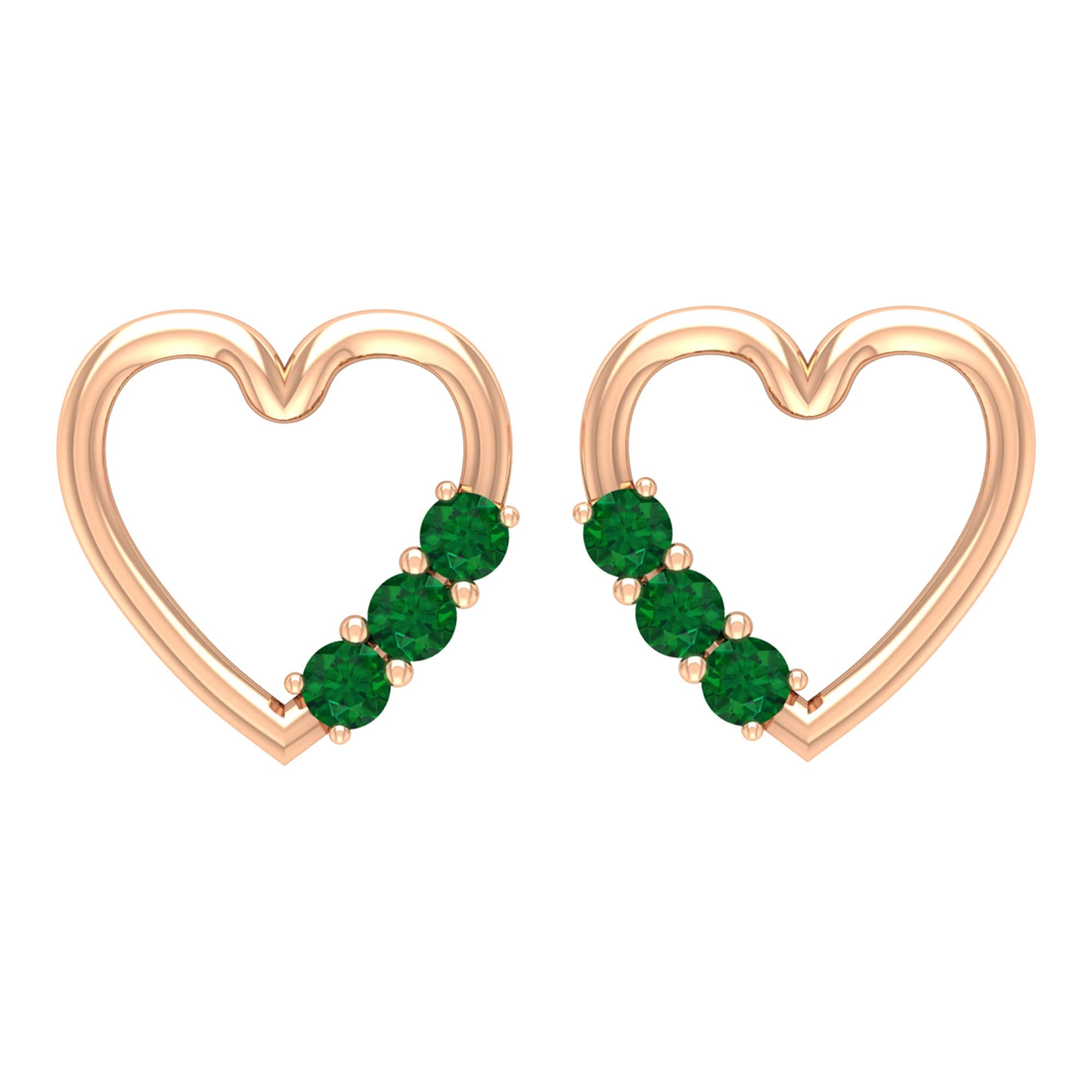 Natural Emerald Stud Earrings for Women - 14K Solid Gold Open Heart Design, Green Gemstone Jewelry Gifts for Her | Perfect for Weddings, Anniversaries & Everyday Elegance
