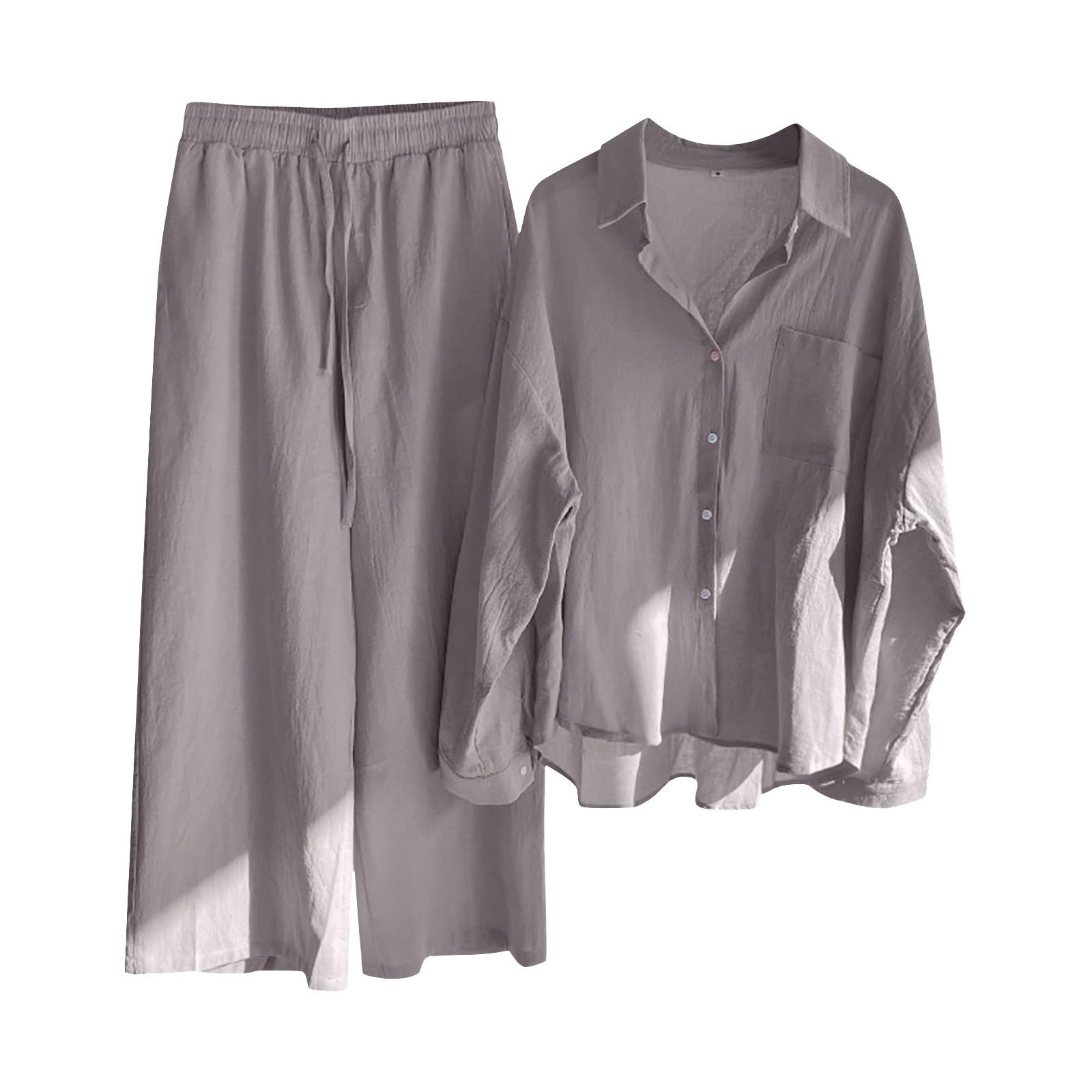 Stylish Women's 2-Piece Outfit Set - Sexy Retro Cotton Shirt & High Waist Pants Suit for Plus Size | Casual Office Wear & Date Night Outfits