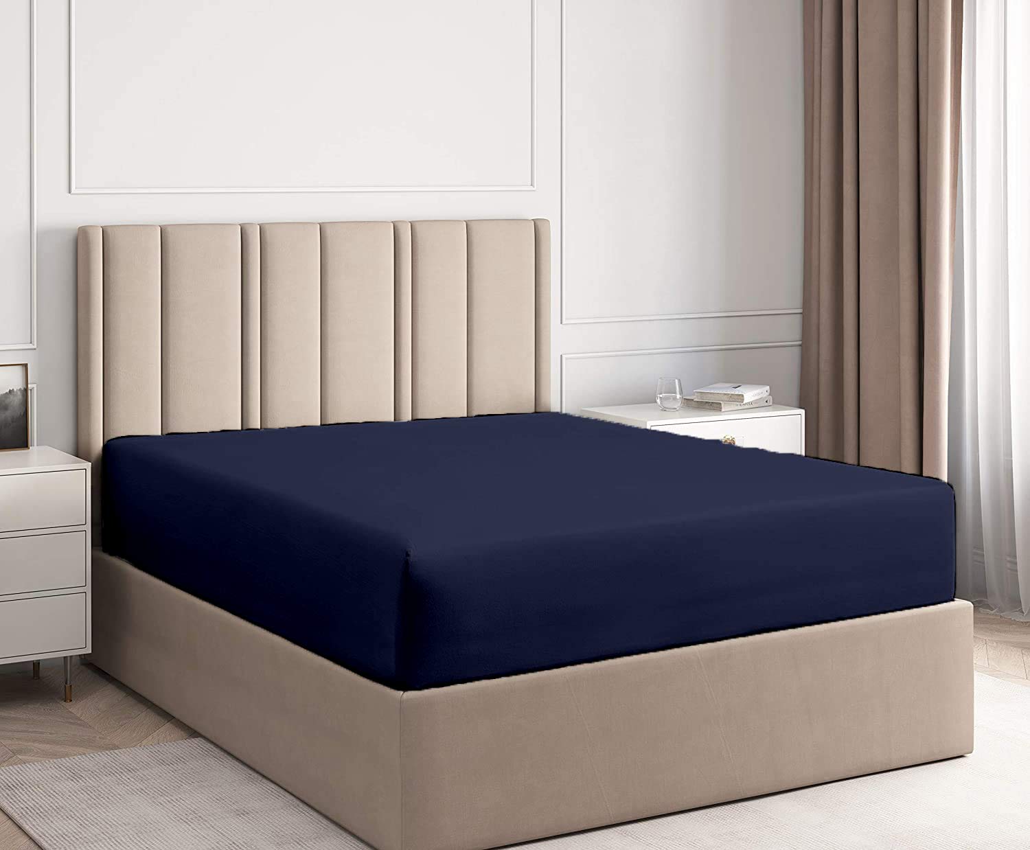 1 Cal King Fitted Sheet - 100% Organic Cotton California King Size Deep Pocket Sheet, 800 Thread Count Hotel Quality Soft Navy Blue Bedding - Perfect for Master Bedrooms & Luxury Hotels