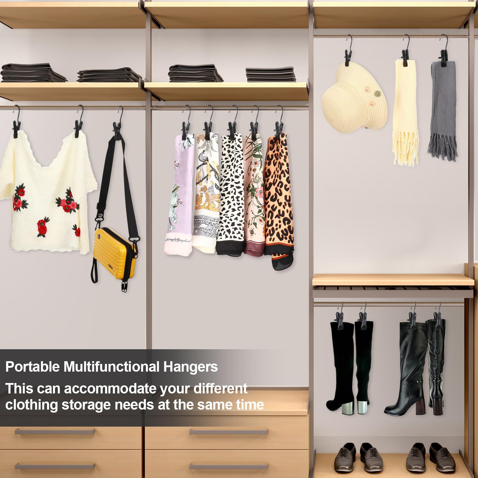 100 Pack Boot Hangers for Closet - Space Saving Laundry Hooks & Clothes Organizer - Perfect for Boots, Hats, Towels & Travel Storage (Electrophoresis Black) - Ideal for Home, Dorm & Closet Organization