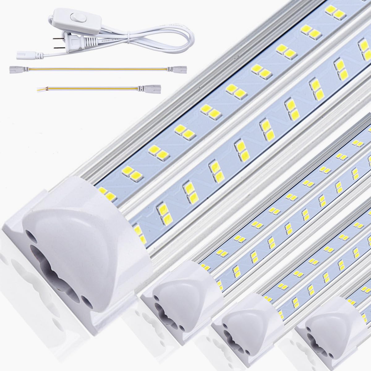 (10-Pack) 8FT LED Shop Light, 120W 18800LM 5000K Daylight White, V-Shape Clear Cover Linkable T8 Tube Lights - High Output LED Lighting for Garage, Warehouse & Workshop with Plug