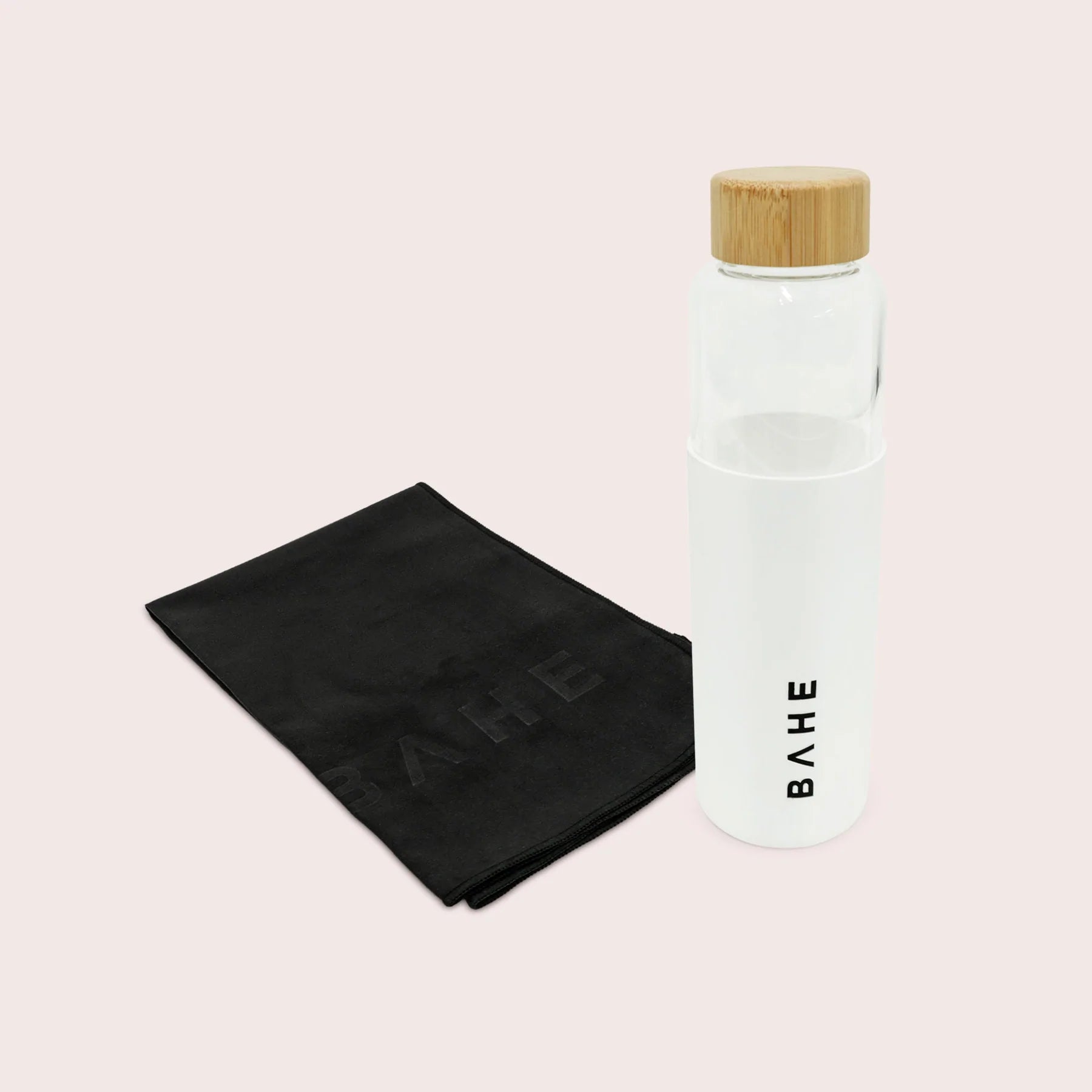 BAHE The Sweat Companion - Premium Gym Towel & Water Bottle Set for Workouts (Black/White) | Perfect for Gym, Yoga, Running & Outdoor Activities