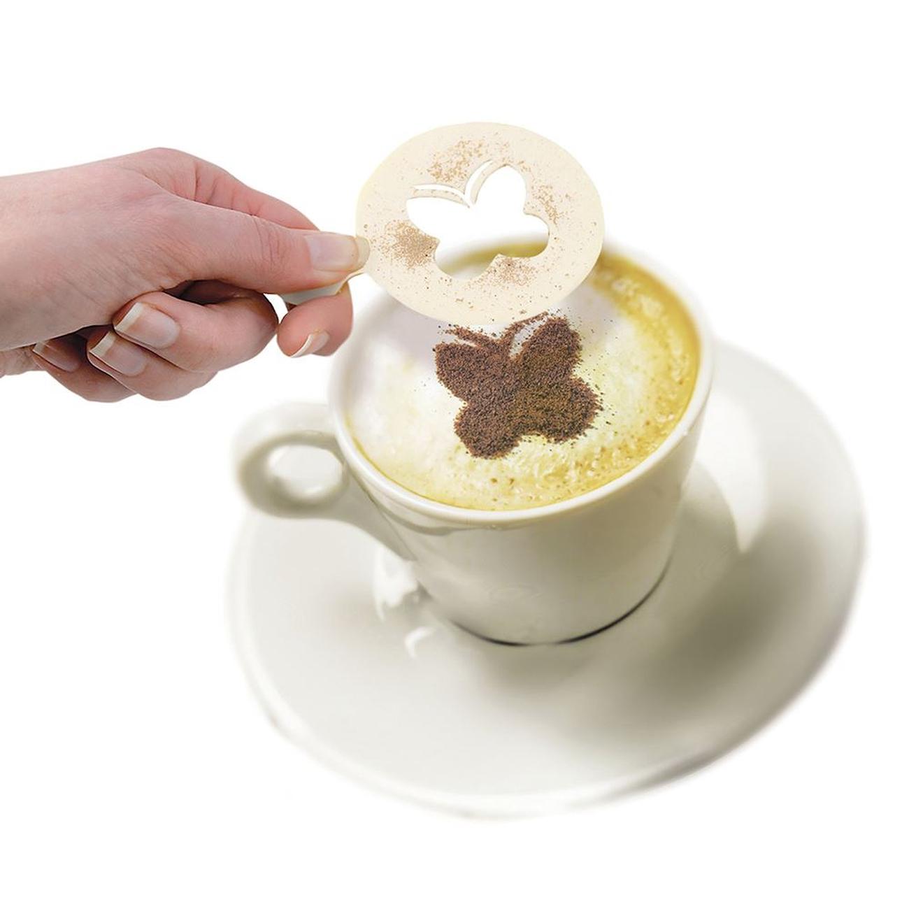 Premium Coffee Stencil Set for Latte Art - 10 Reusable Metal Templates with Handle (Heart, Leaf, Bear Designs) - Perfect for Home Baristas, Coffee Shops & Gifting