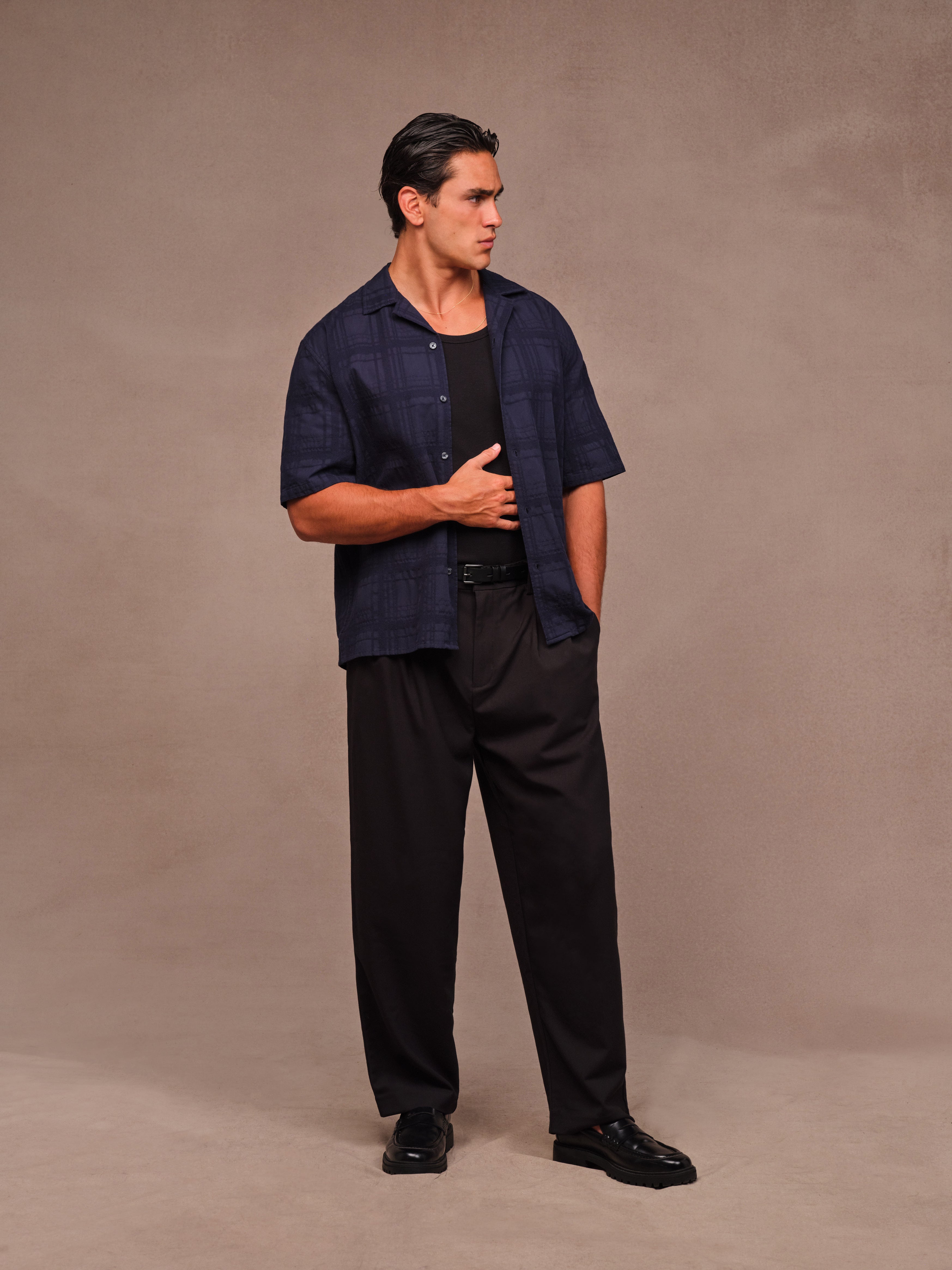 Dixon Short Sleeve Shirt for Men - Classic Navy Blue Casual Button Down Shirt | Perfect for Office, Business Casual, and Summer Outfits