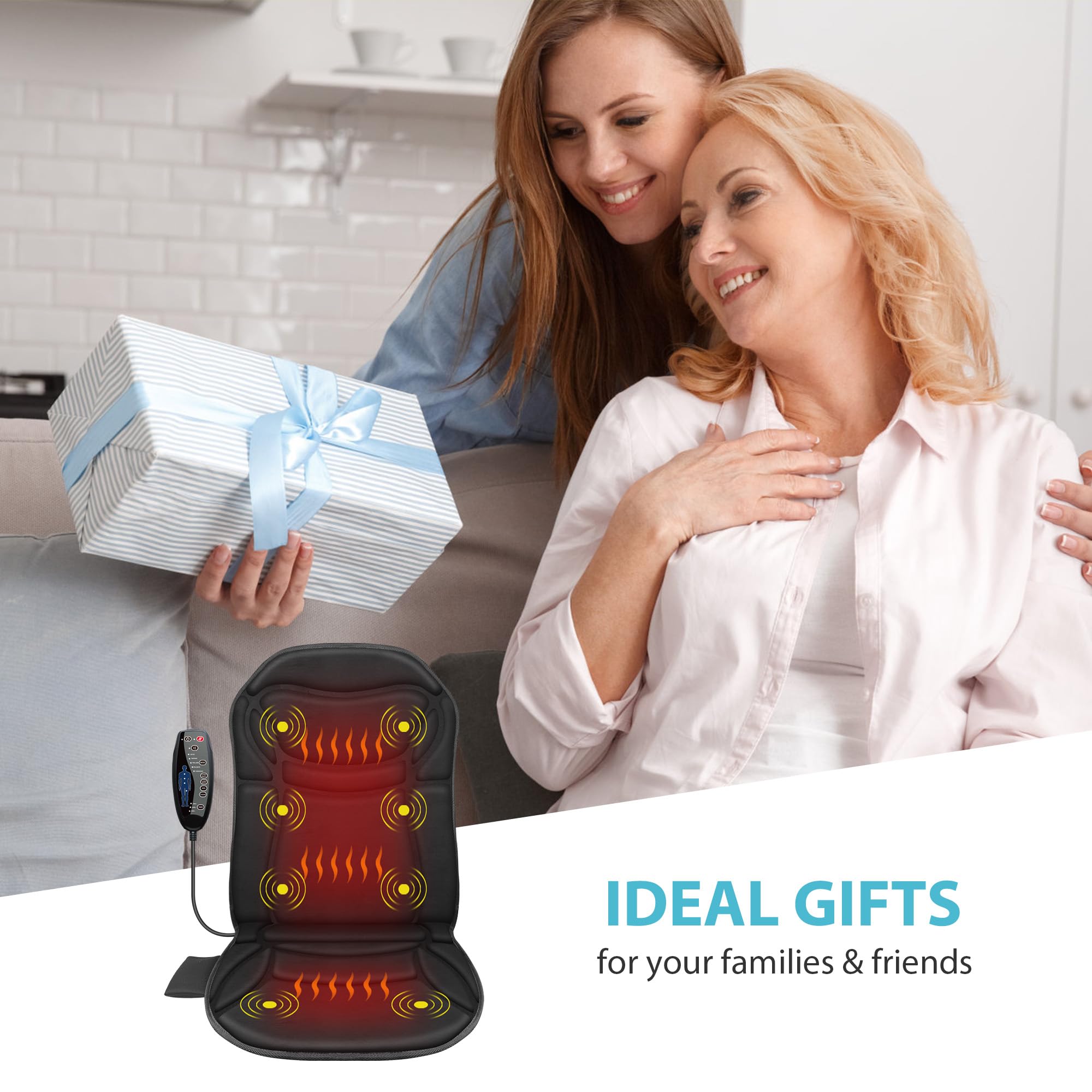Electric Back Massager Chair Pad with Heat - 4 Vibration Intensities & 2 Heat Levels for Pain Relief - Shiatsu Massage Seat Cushion for Home & Office Use - Perfect Gift for Men & Women
