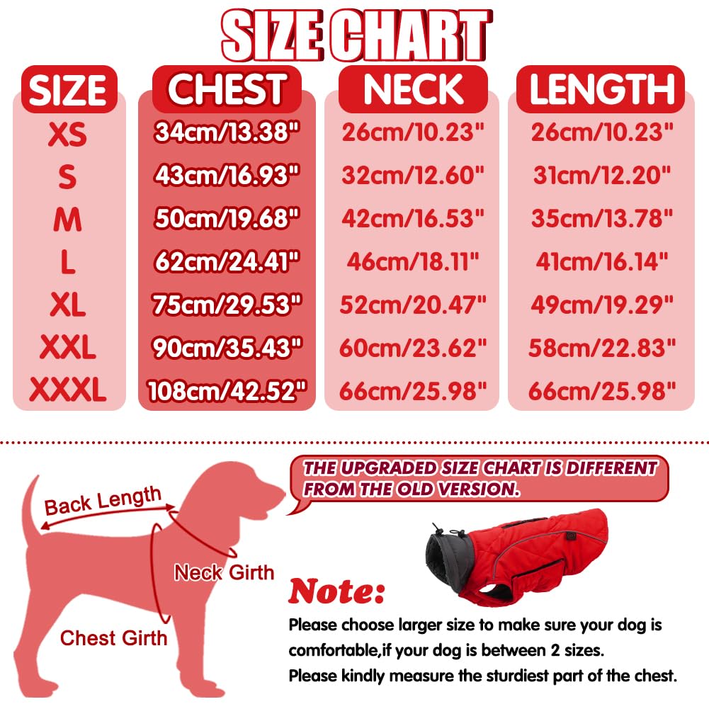 EMUST Windproof Winter Dog Coat - Warm Puppy Jacket with High Collar & Reflective Strips for Small Dogs in Cold Weather (Red, Size S) - Perfect for Outdoor Walks, Hiking & Winter Adventures