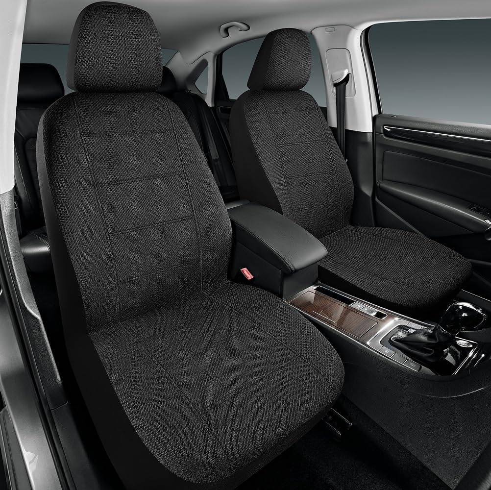 Premium Low Back Flax Car Seat Covers - Heavy Duty Breathable Front Seat Protectors with Airbag Compatibility (Not Seat Belt Compatible), Universal Fit for Most Cars, Trucks, SUVs & Vans - Black - Perfect for Commuting, Road Trips & Daily Driving Protection