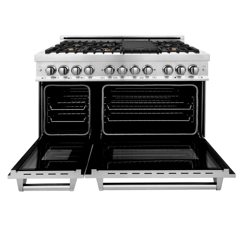 ZLINE 48-inch 6.0 cu. ft. Stainless Steel Dual Fuel Range with Gas Cooktop & 2 Electric Ovens - Brass Burners (RA BR 48) for Professional Home Kitchens & Gourmet Cooking