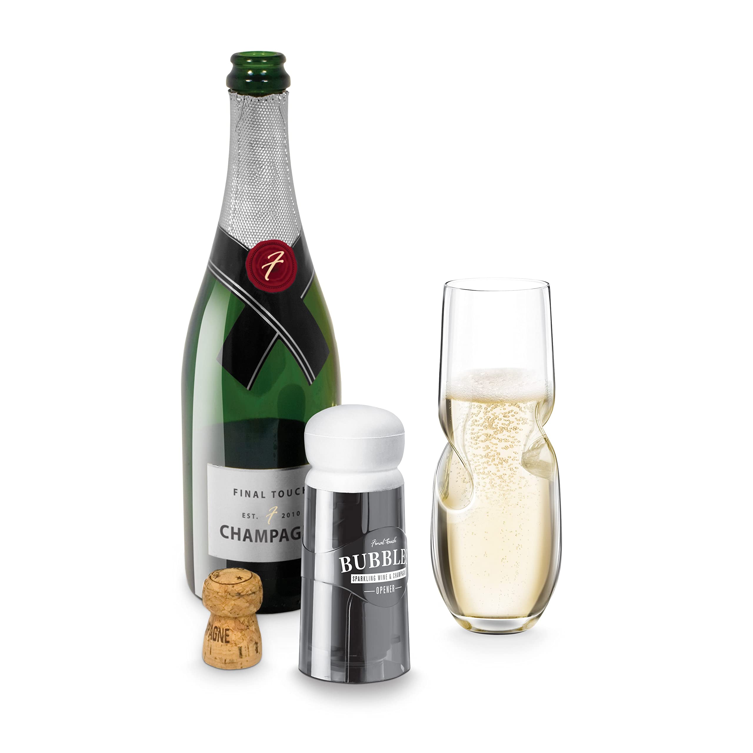 Final Touch Bubbles Sparkling Wine & Champagne Opener - Telescopic Cork Popper for Effortless Opening - Safe & Easy to Use with Food Pairing Guide (FTA7028) - Perfect for Parties, Weddings & Celebrations