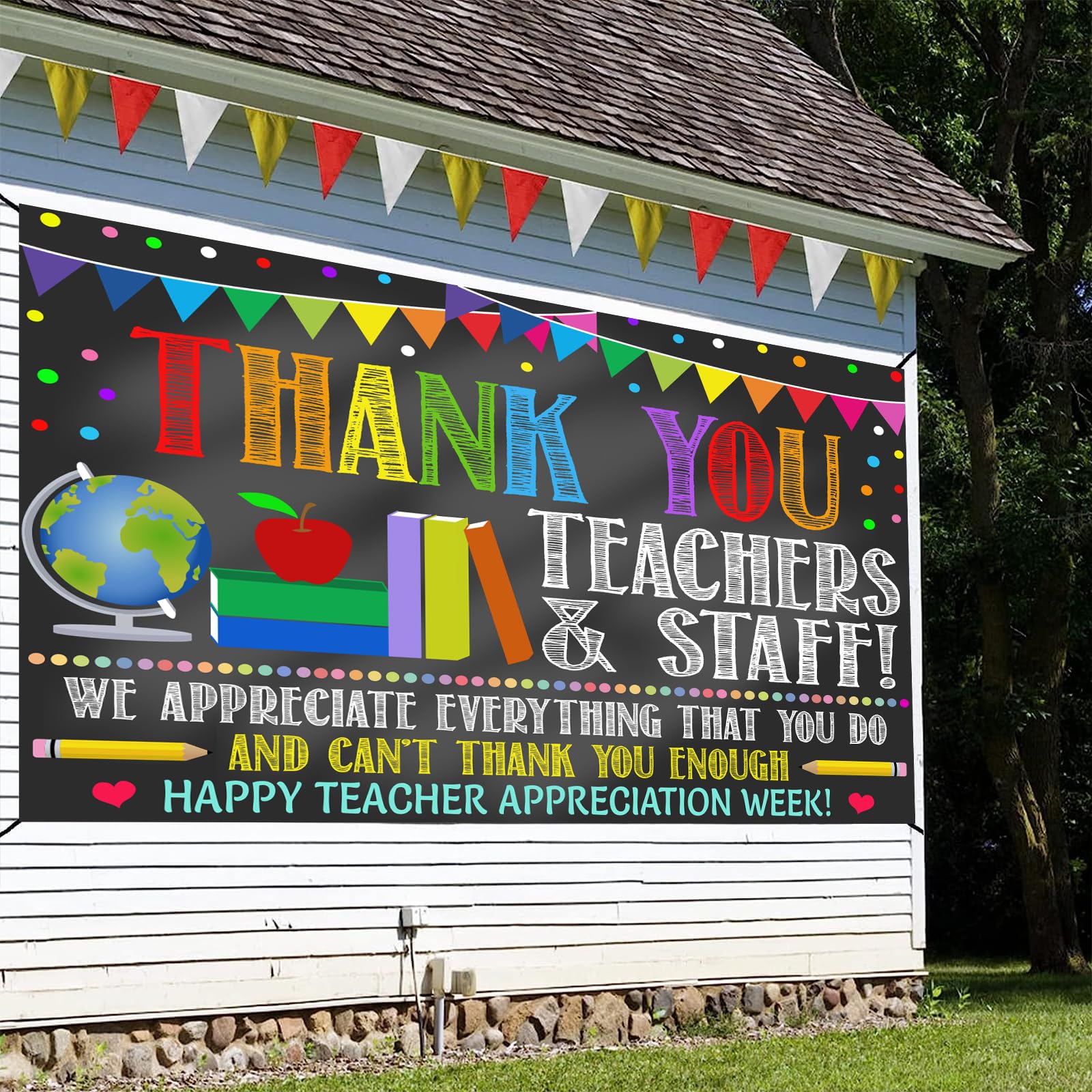 2024 Teacher Appreciation Week Backdrop Banner Decorations - Thank You Teachers Staff Gift for Classroom, School Events & Office Celebrations